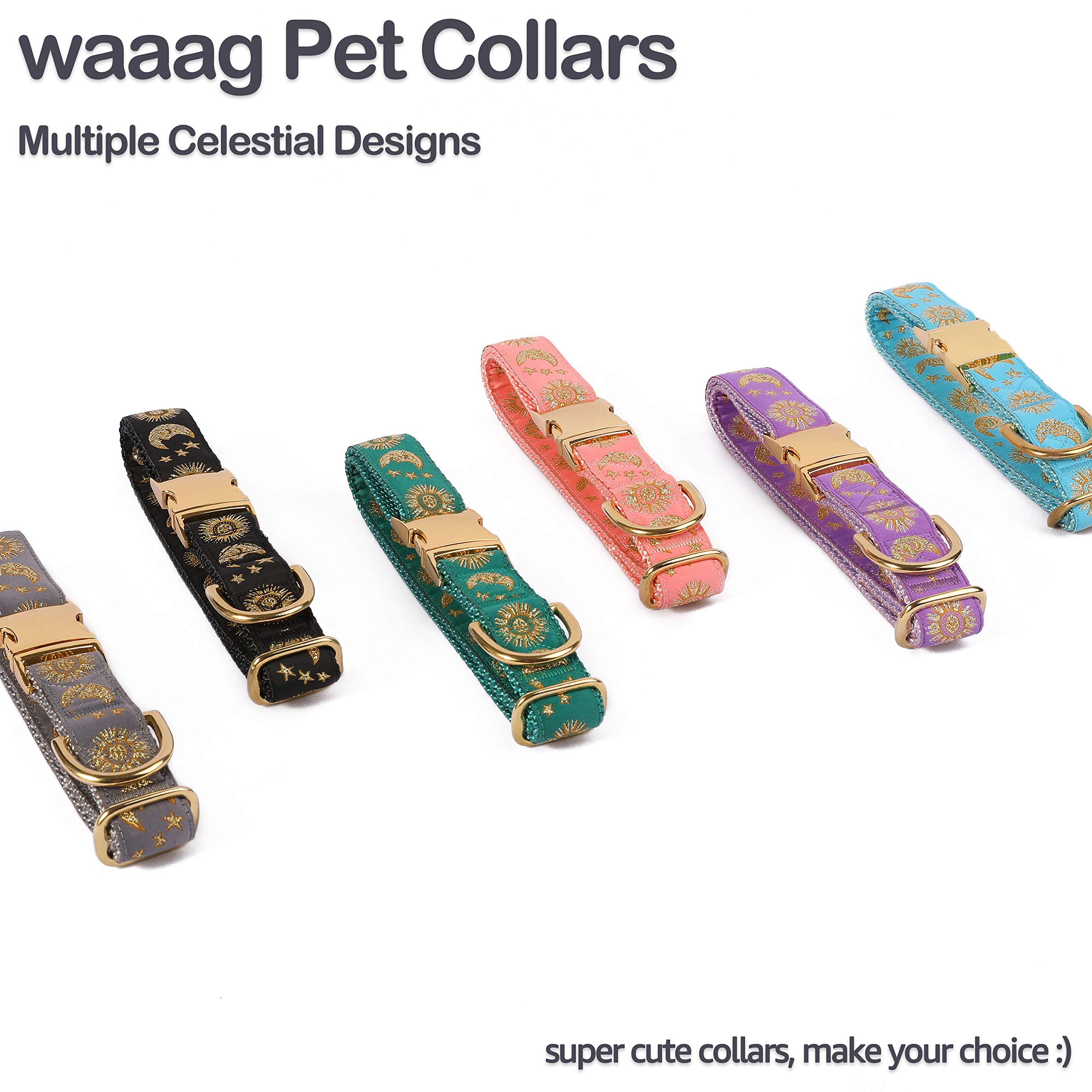 Waaag Pet Celestial Dog Collar & Cat Collar with Moon, Star & Sun Designs - Adjustable Leash Harness for Large Dogs & Cats - Perfect for Night Walks, Outdoor Adventures & Pet Fashion (Pack of 1)