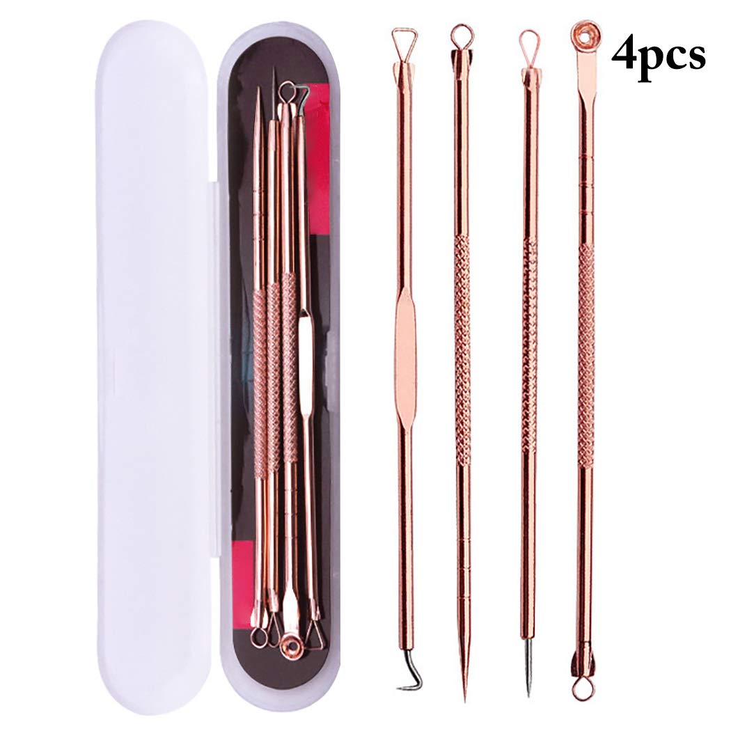 Anjetan 4PCS Blackhead Tweezers Kit - Stainless Steel Acne Extractor Tools with Travel Case for Blackhead Removal, Pimple Popping & Skincare - Perfect for Home Spa, Travel & Professional Use