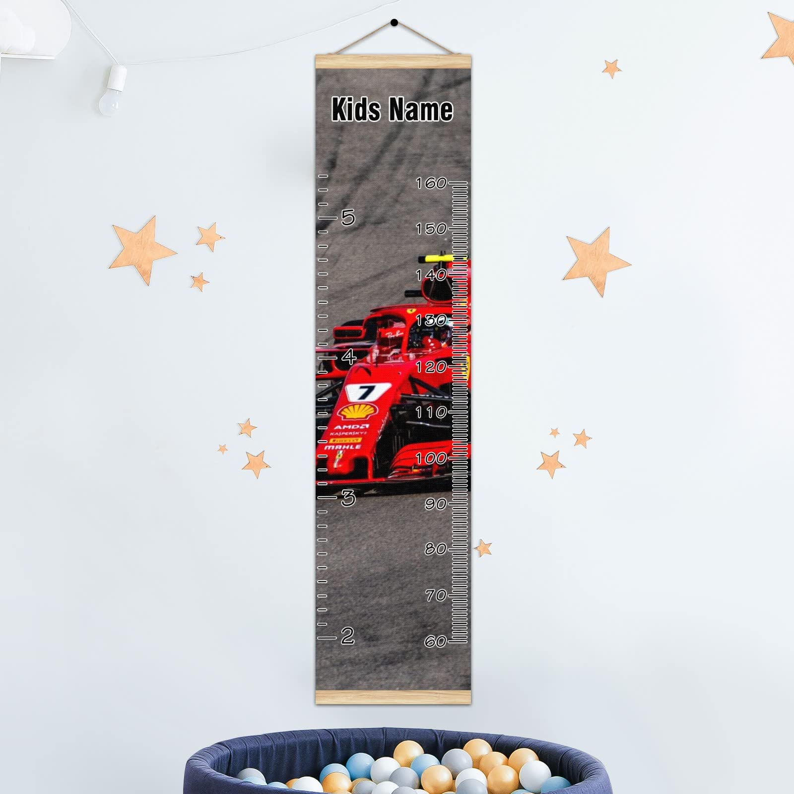 Personalized Kids Name Growth Chart Ruler - Wooden Wall Height Measurement Tool 13.4x56 inches with Linen Finish - Race Car Themed Nursery Decor for Boys & Girls - Perfect for Tracking Child's Growth in Bedroom, Playroom or Nursery