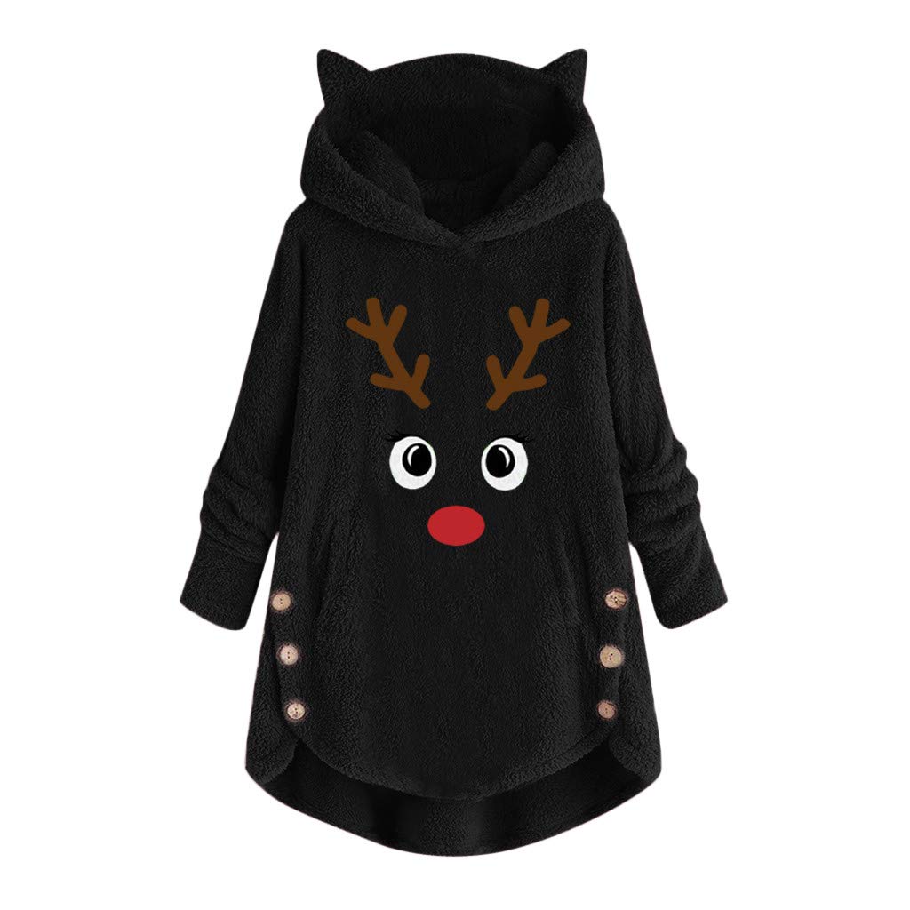 Women's Christmas Embroidery Button Coat - Loose Pullover Sweater Blouse Plus Size Tops | Casual Holiday Outfit for Christmas Parties, Family Gatherings & Winter Outings