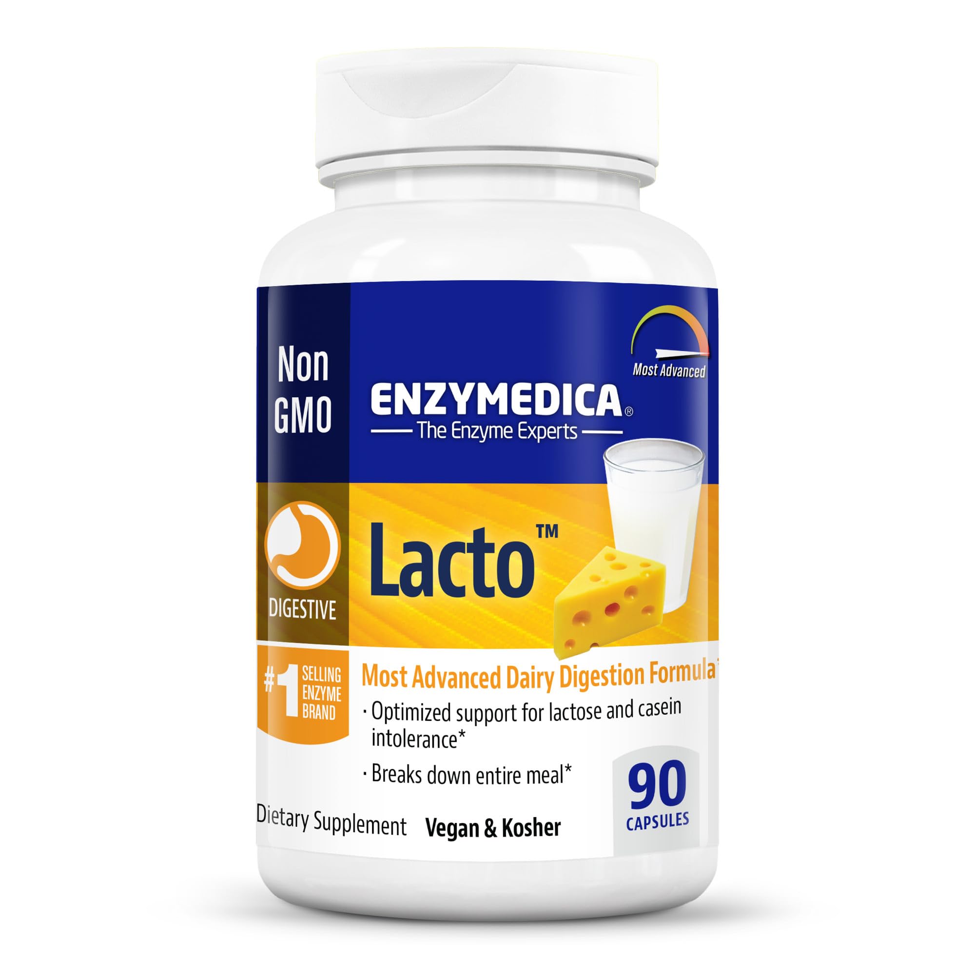 Enzymedica Lacto Digestive Enzyme Supplement - 90 Capsules for Lactose Intolerance Relief | Supports Healthy Digestion for Dairy Products | Perfect for Post-Meal Comfort & Travel