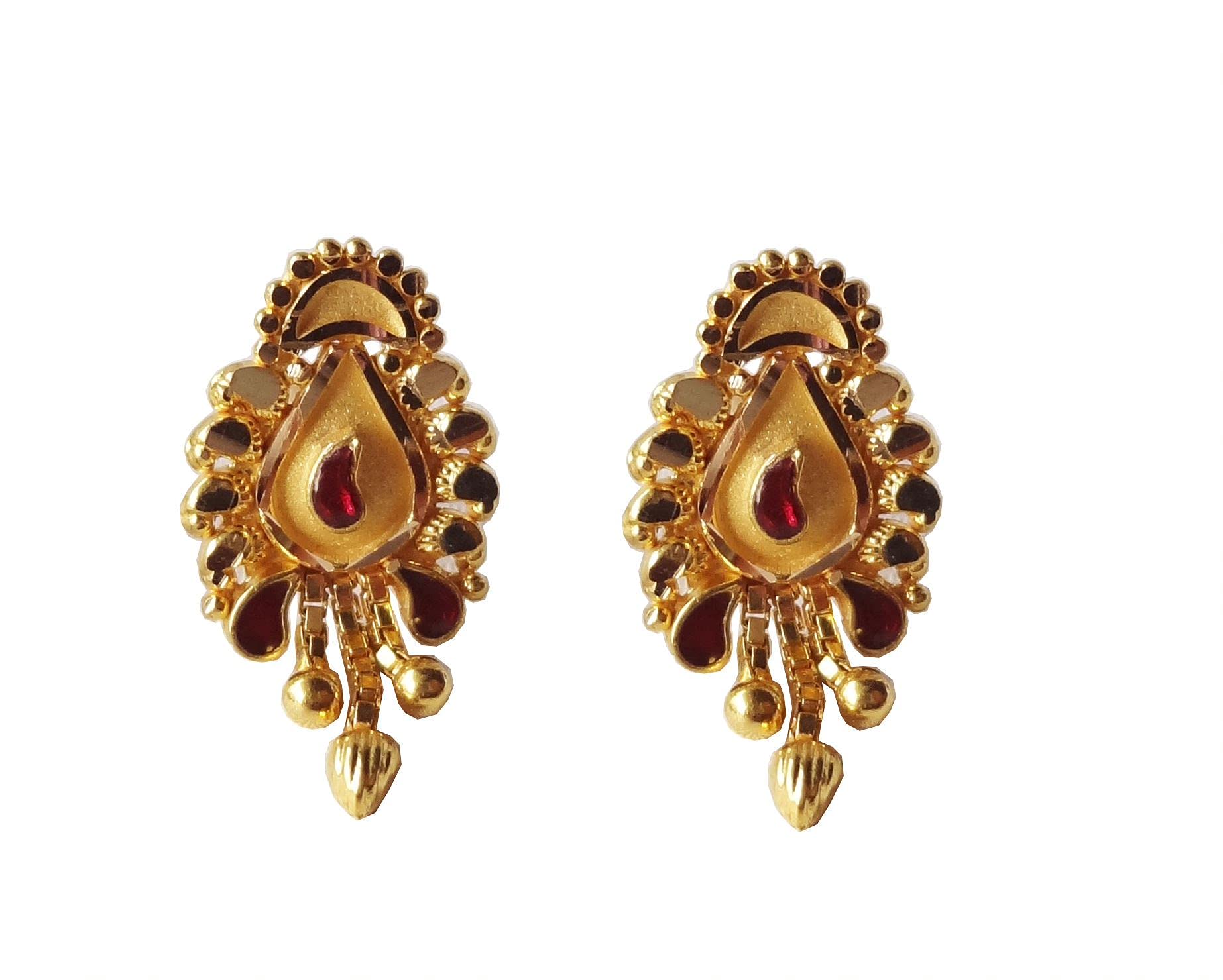 22K/18K Solid Gold Leaf Design Earrings for Women - Certified Fine Gold Jewelry (12mm Height, 8mm Width) - Perfect Gift for Girls, Bridal, Wedding & Special Occasions