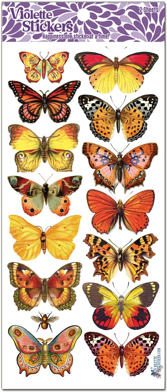 Orange Butterfly Wall Stickers - Waterproof & Colorful Butterfly Decals for Wall Decor, DIY Crafts, Kids Room & Nursery - Peel & Stick by Violette Stickers