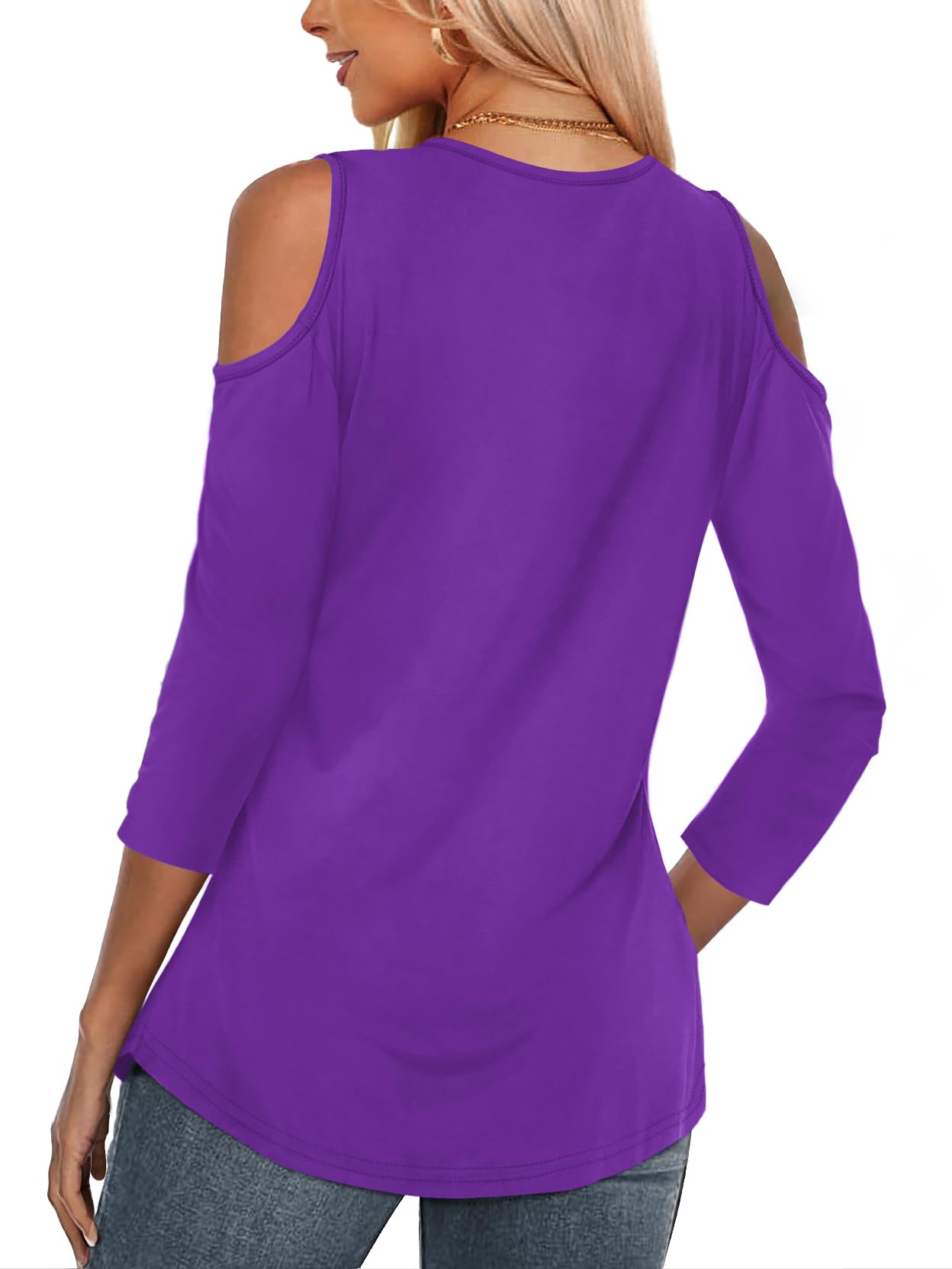 Amoretu Women's Long Sleeve Cold Shoulder V-Neck Blouse Tunic Top - Elegant Casual Shirt for Work, Date Night & Fall Outfits