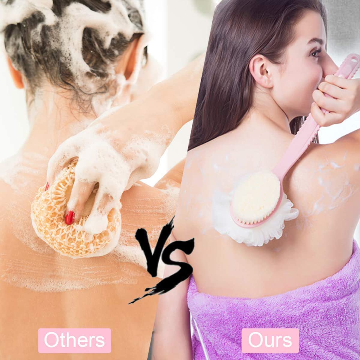 Avenn 2 in 1 Back Scrubber Brush with Exfoliating Bristles & Loofah - Long Curved Handle Body Brush for Men & Women - Perfect for Shower, Bath & Dry Skin Exfoliation (MultiColor) - Ideal for Deep Cleansing, Dead Skin Removal & Relaxing Massage