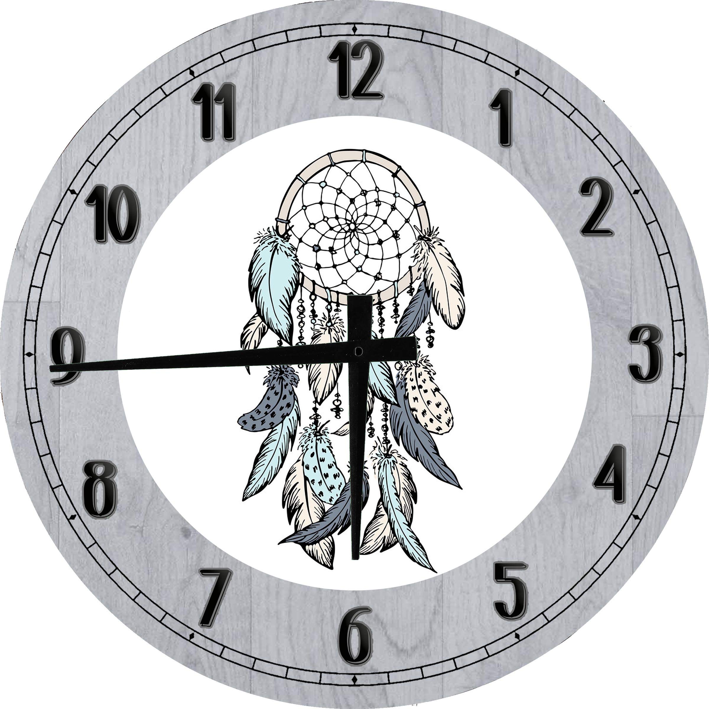 Boho Chic Dreamcatcher Wall Decor - 24 Inch Large Round Wall Clock with Battery for Bedroom, Living Room & Nursery | Gray Home Decor for Boho Style Interiors