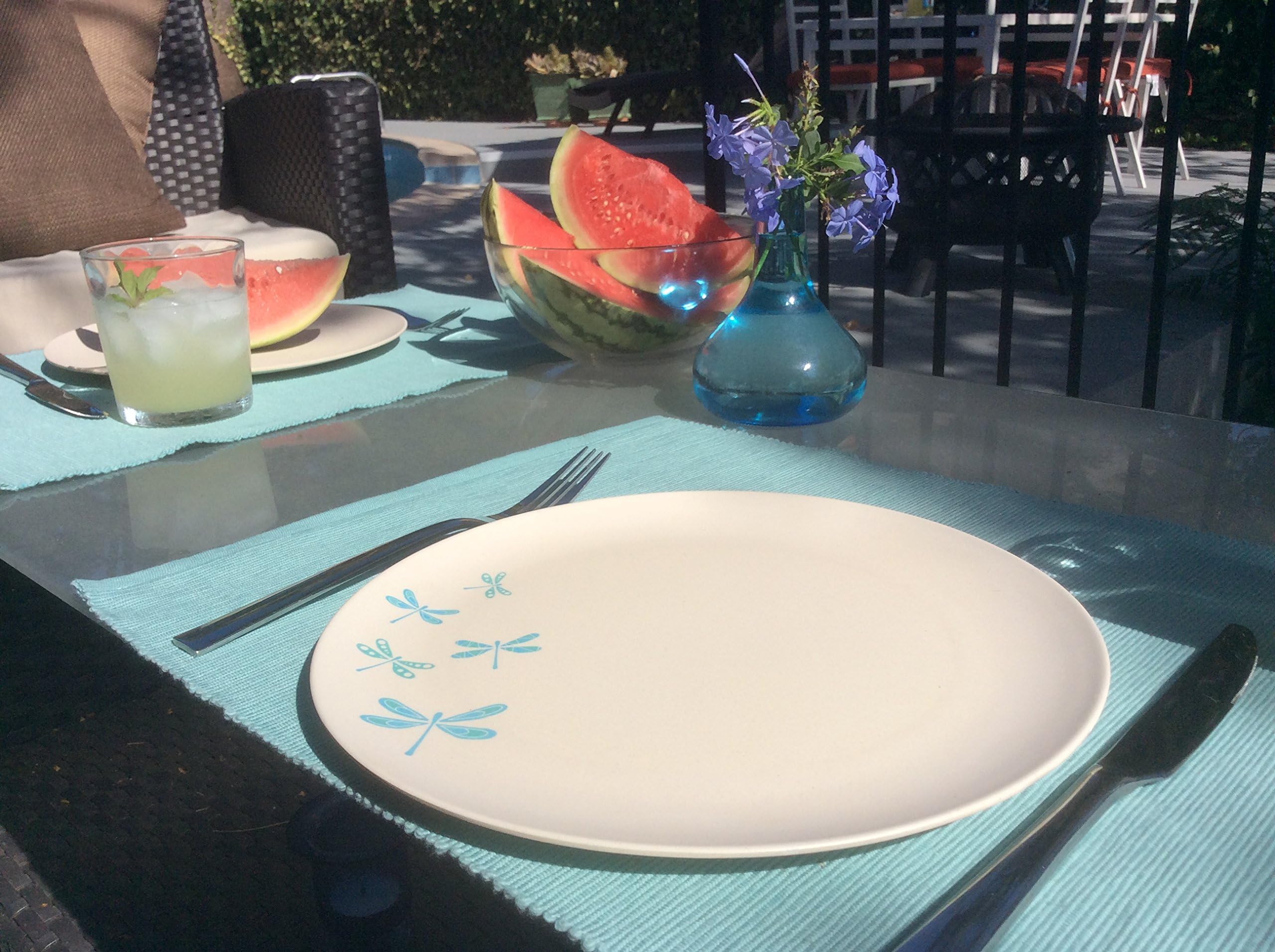 Eco-Friendly Bamboo Dinner Plate Set with Dragonfly Design - 6 Pack 10 Inch Reusable Plates for Indoor & Outdoor Dining, Picnics, Parties & Daily Use