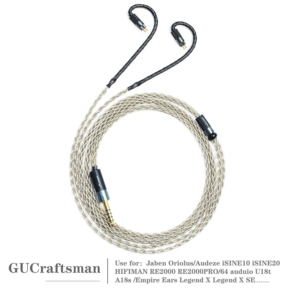 Premium GUCraftsman 6N Single Crystal Silver 0.78mm Upgrade Cable for 64Audio A12t/U12/A18 TIA, Oriolus RE2000PRO, iSINE20 - High-Fidelity Audio for Audiophiles & Studio Monitoring