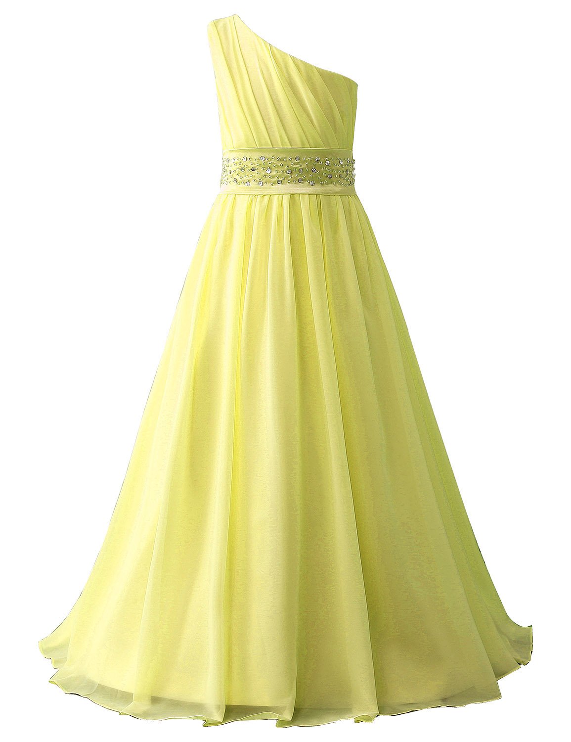 Sarahbridal Girls' Flower Party Wedding Gowns | Long One Shoulder Chiffon Princess Pageant Dresses for Kids | Perfect for Flower Girl, Wedding Ceremony, Pageant & Special Occasions