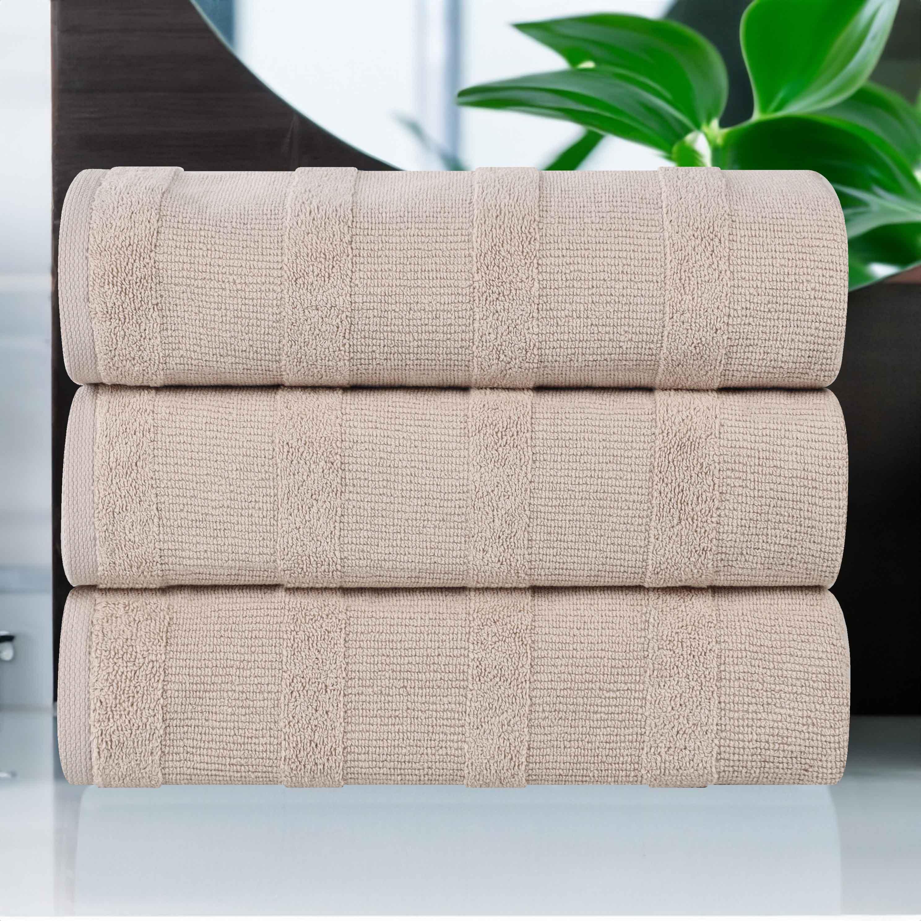 Premium Roma Cotton Ribbed Textured Bath Towels Set of 3 - Ultra Absorbent & Quick Dry - Soft Luxury Bathroom Towels for Spa, Gym, Beach & Home Use