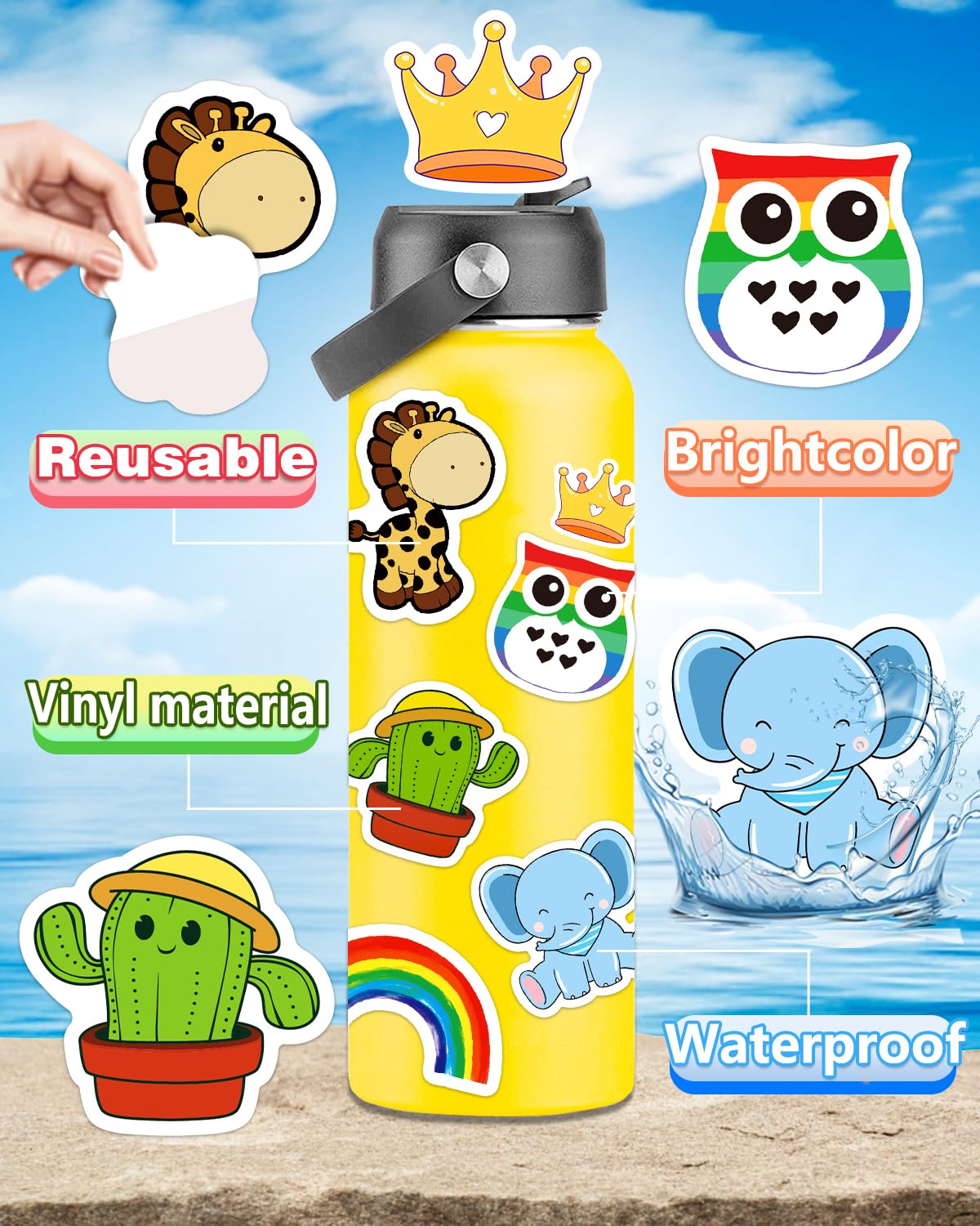 1200 Pcs Waterproof Vinyl Stickers for Kids & Teens - Cute Kawaii Animal Stickers for Water Bottles, Phones, Laptops, Skateboards - Bulk Aesthetic Sticker Pack for Boys, Girls, Teachers - Perfect for School, DIY Crafts & Personalizing Belongings