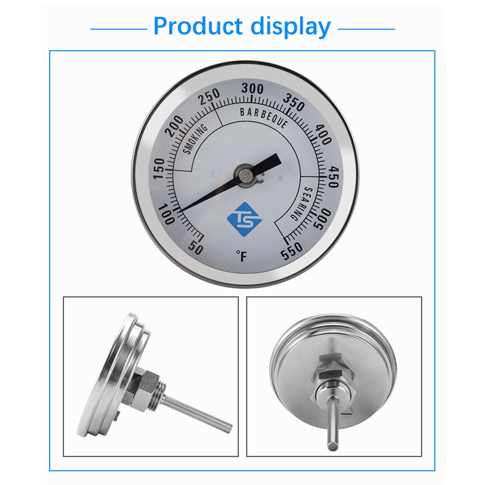 1/2NPT Thread Oven Thermometer with 83mm Round Dial - High Precision BBQ Grill Temperature Gauge (50-550℉) for Meat Smoking, Baking, and Outdoor Cooking
