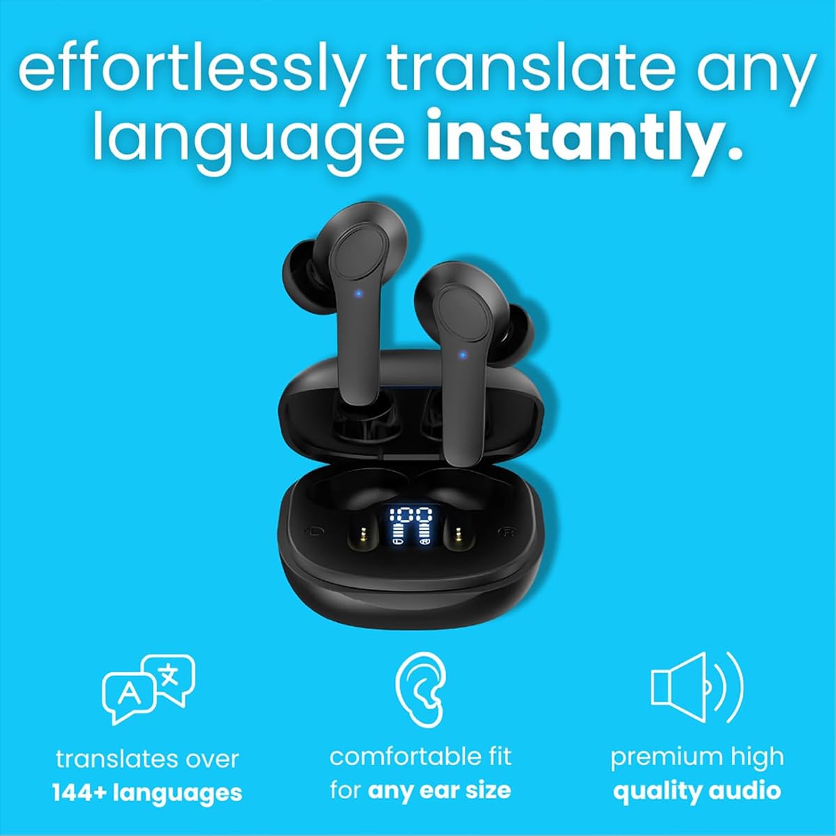 Echowave B11 Translator Earbuds - 144 Language Real-Time Translation Device, No WiFi Needed, 3 Modes for Travel, Business & Learning | Portable Voice Translator for International Communication