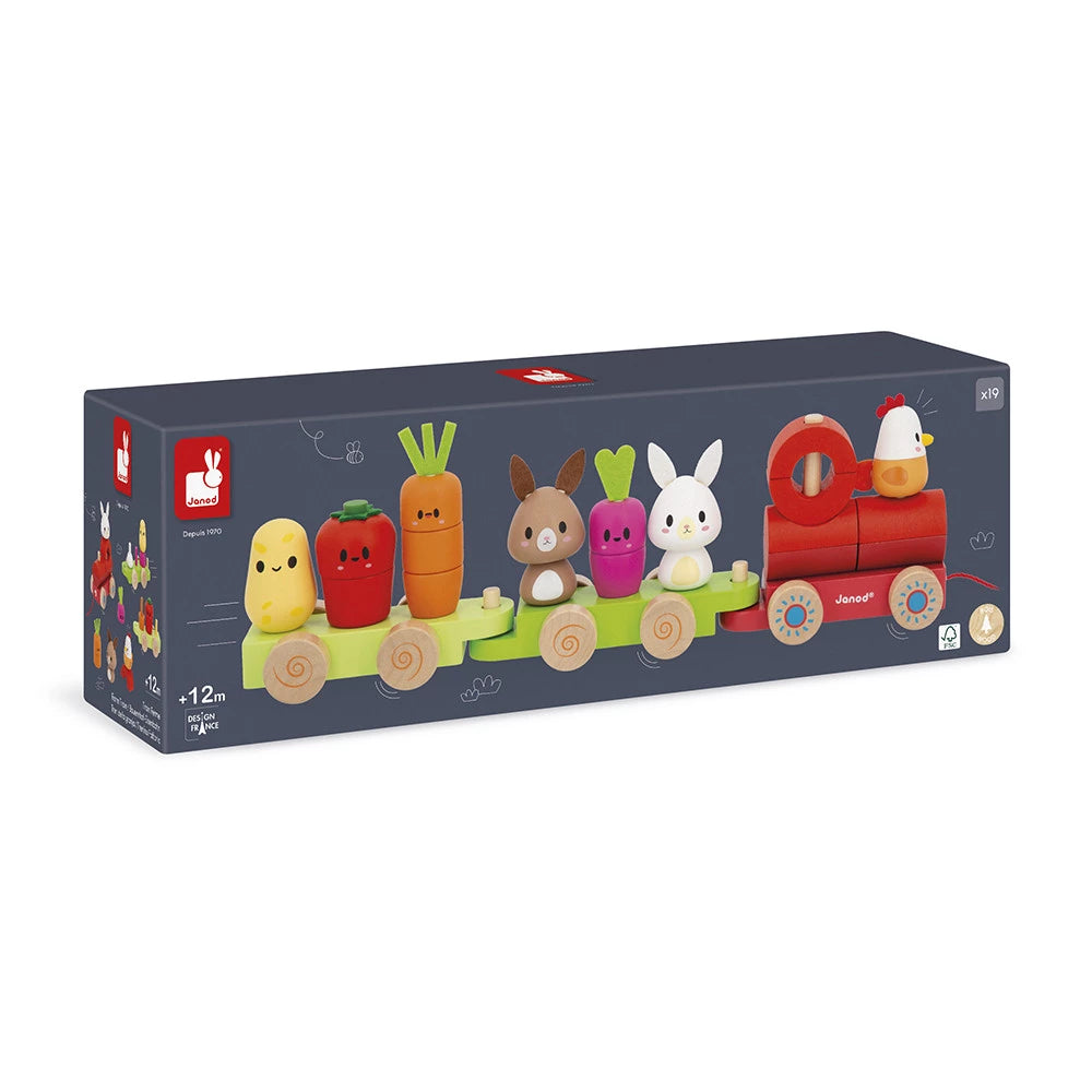 Farm Pull Along Train Toy for Toddlers - Wooden Animal Train Set with 4 Wagons - Perfect for Imaginative Play & Early Learning - Great Gift for 1-3 Year Olds (Indoor & Outdoor Use)