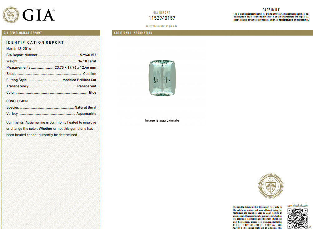 39.10ct GIA Certified Natural Cushion Cut Aquamarine Diamond Ring in 14kt White Gold - Vivid Aqua Blue Gemstone for Engagement, Wedding & Special Occasions