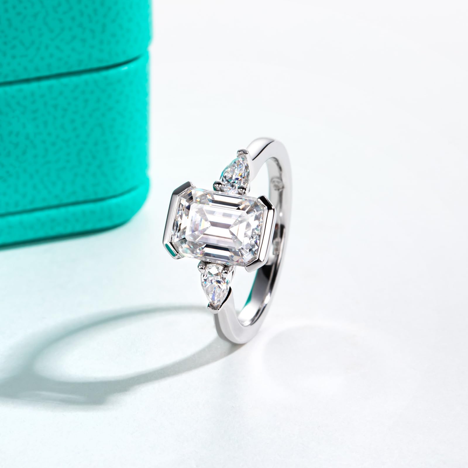 AnuClub 3.2-4cttw Moissanite Wedding Ring for Women - 3CT D Color VVS1 Center Stone, 925 Sterling Silver, Radiant/Emerald/Pear Cut Engagement Promise Rings with Certificate | Perfect for Proposals, Anniversaries & Special Occasions