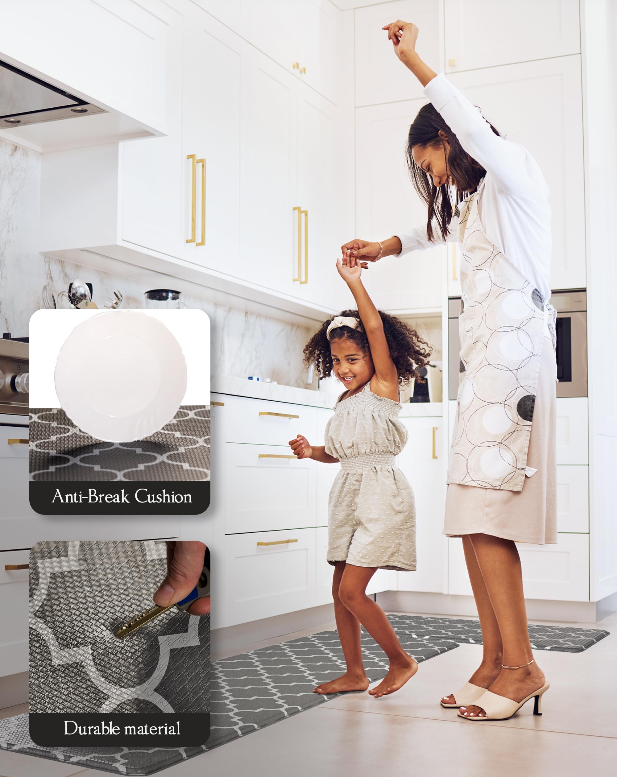 **Homergy Anti-Fatigue Kitchen Mats - 2 Pack Memory Foam Standing Mats for Office, Home & Laundry Room - Waterproof, Ergonomic Floor Cushion (17.3×30.3 & 17.3×59 Inches, Grey Lantern) - Perfect for Cooking, Dishwashing & Long Work Hours**