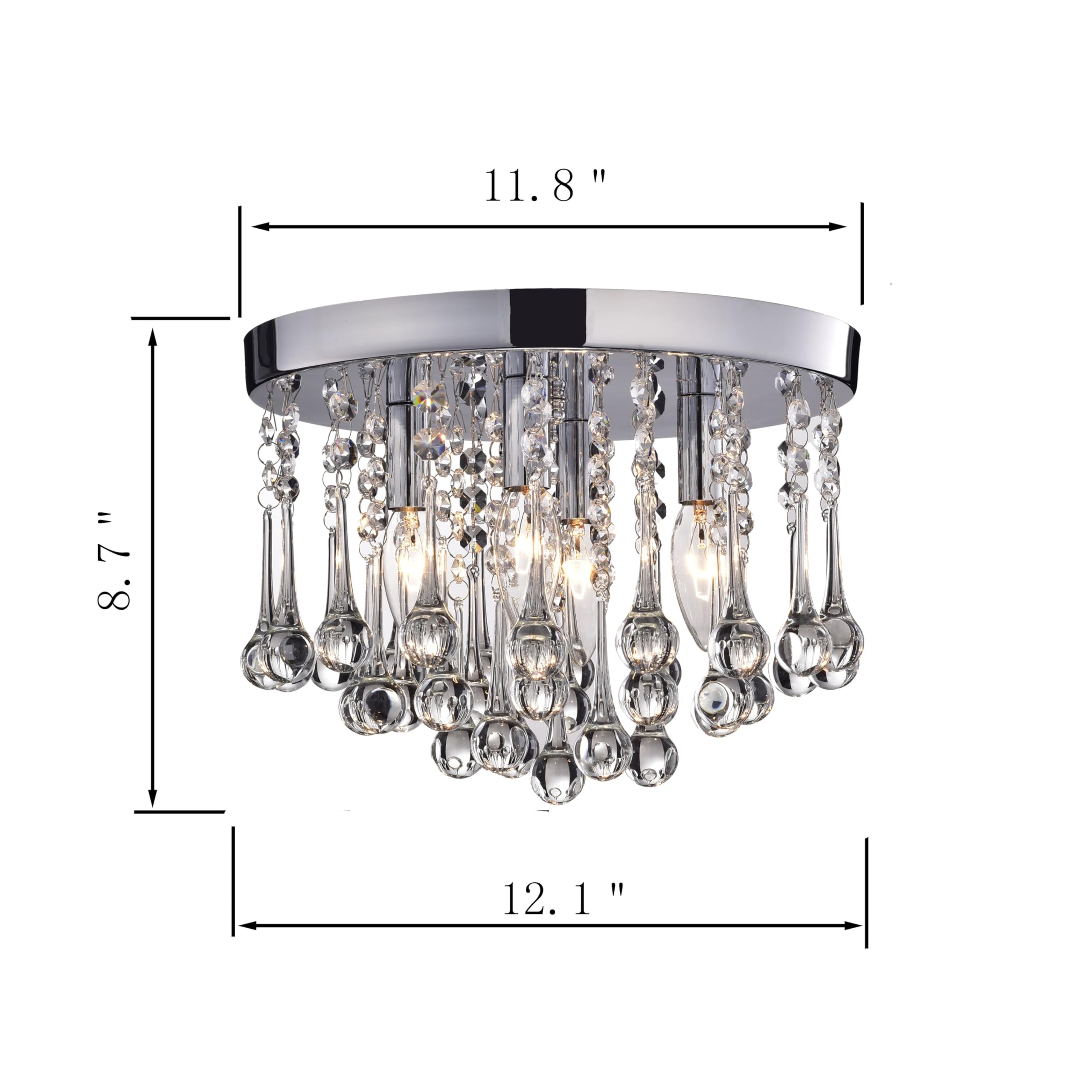 Scelene Chrome Iron and Crystal 4-Light Flush Mount Ceiling Light Fixture - Modern Elegant Lighting for Bedroom, Living Room, or Dining Room