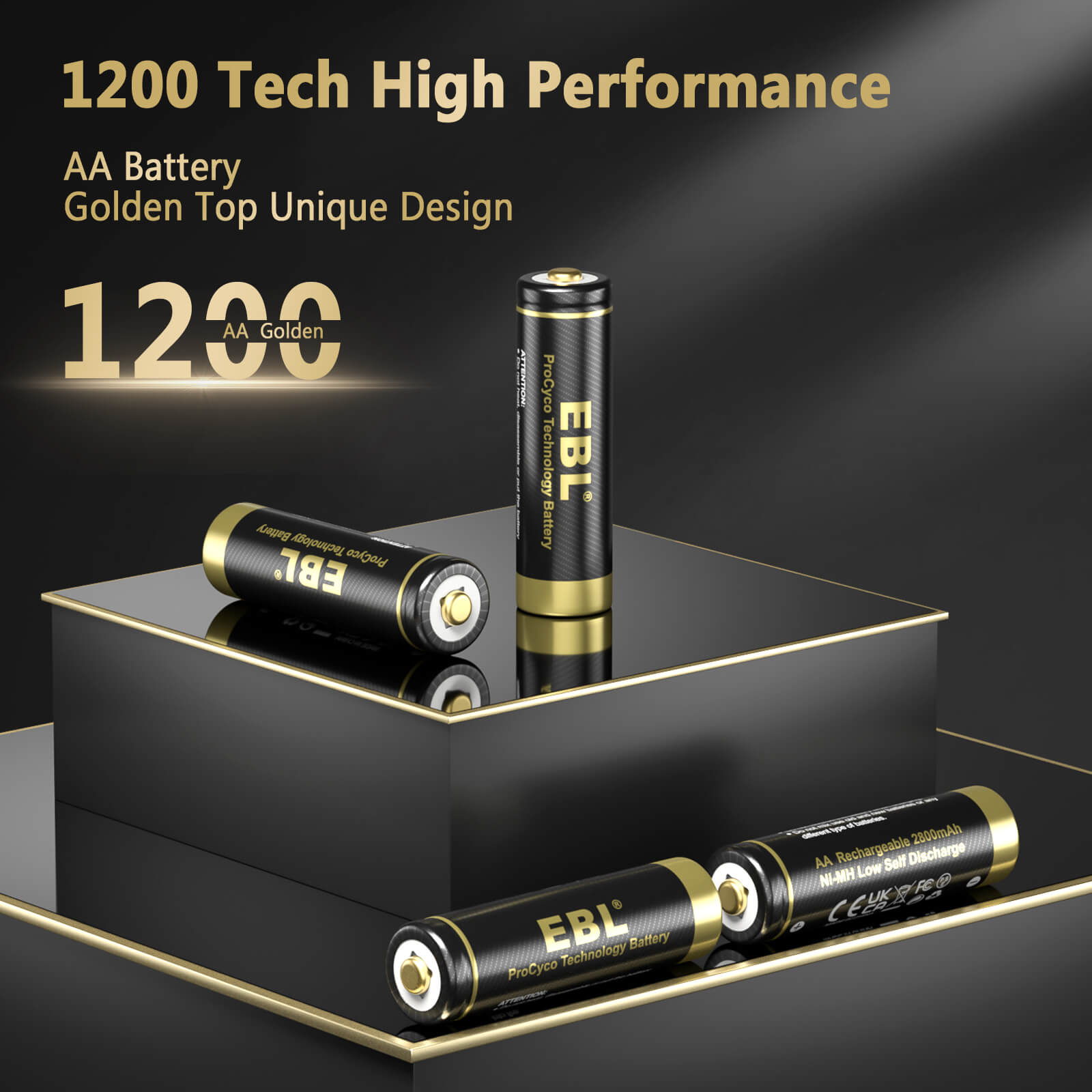 EBL Gold Pro 2800mAh Rechargeable AA Batteries - High Capacity NiMH Battery Pack for Digital Cameras, Flashlights, Toys & More