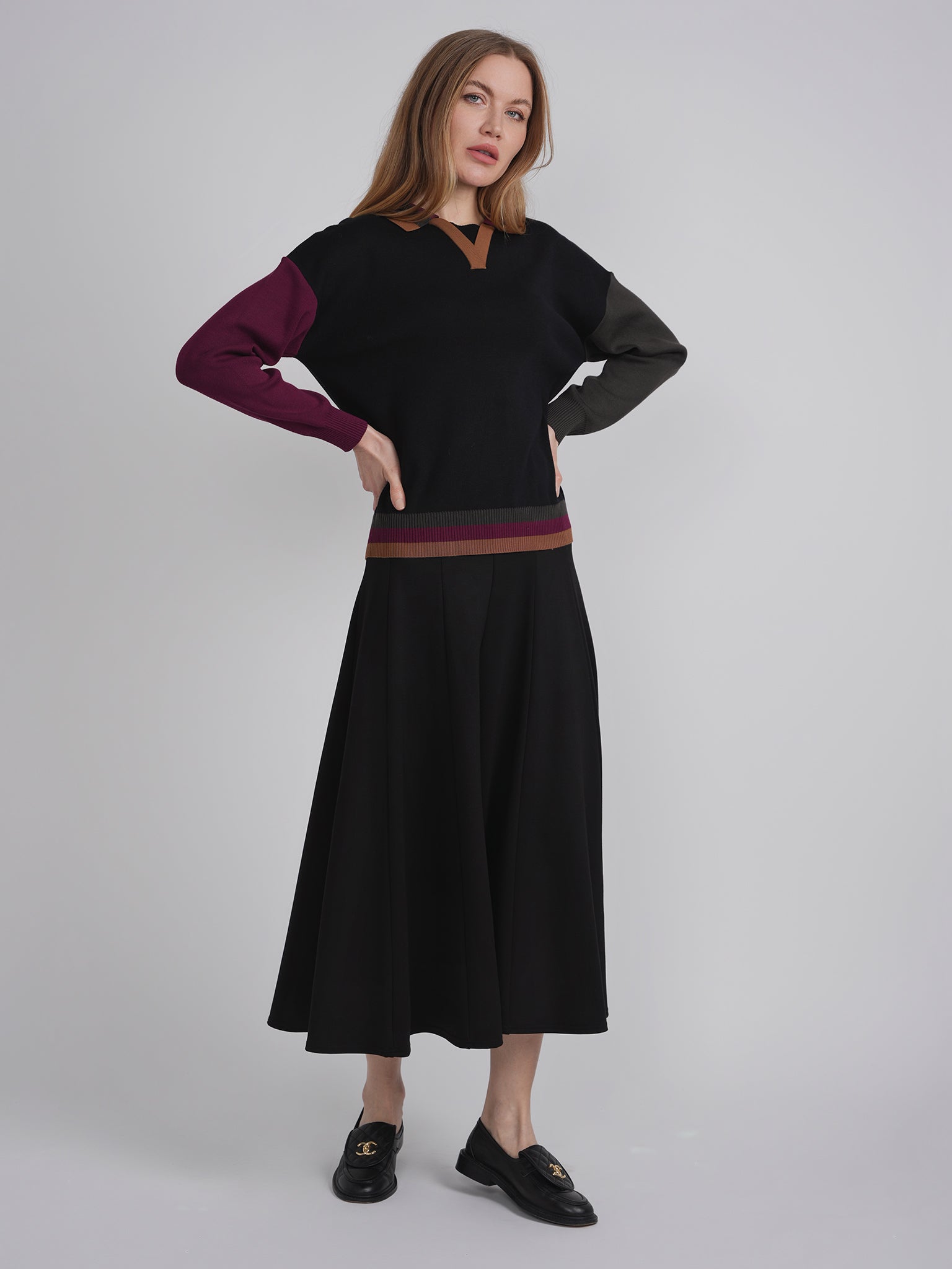 Stylish Color Block V-Neck Knit Sweater for Women | Trendy Casual Pullover | Perfect for Fall Outfits & Cozy Winter Layering