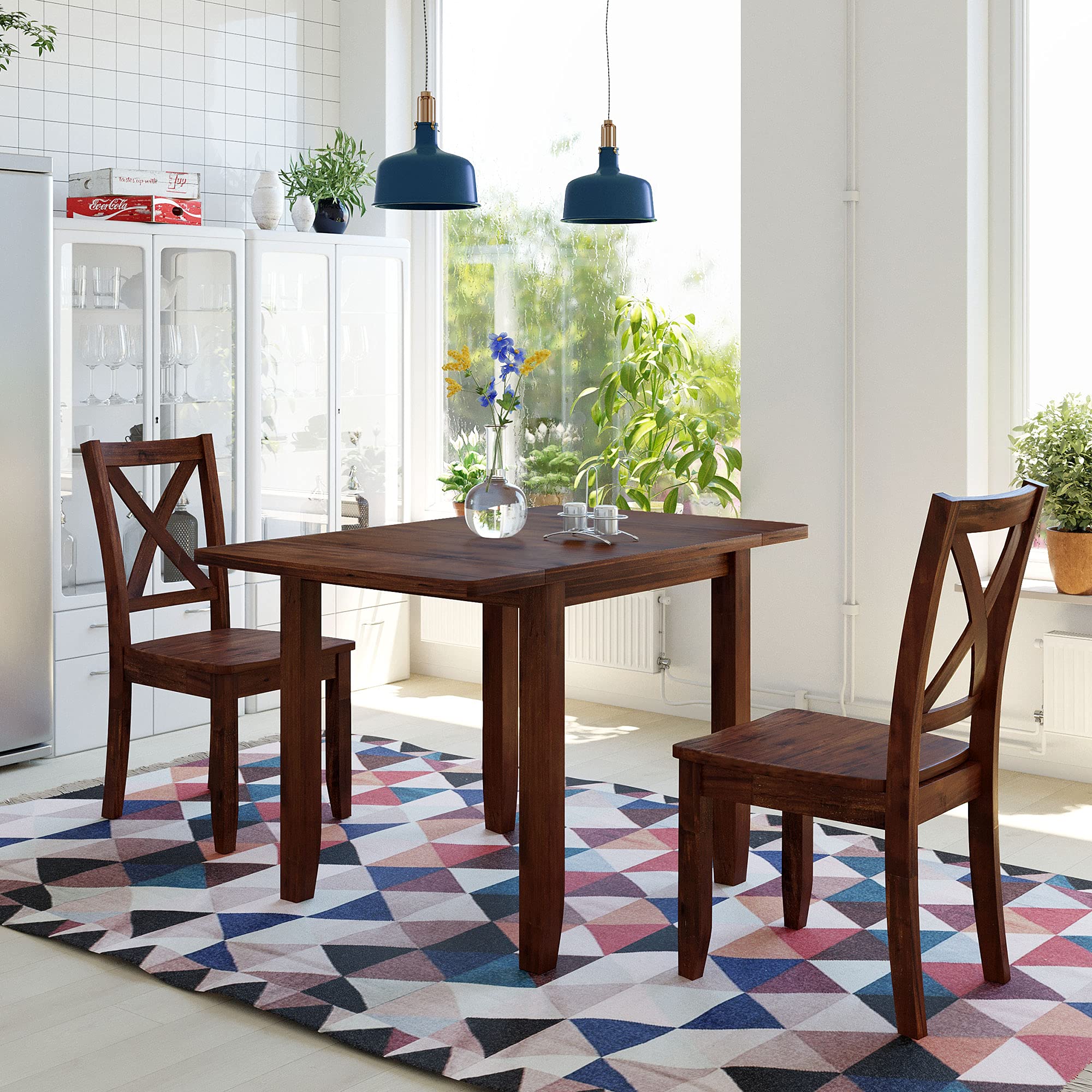 LZ LEISURE ZONE 3-Piece Drop Leaf Dining Table Set with 2 X-Back Chairs - Space Saving Wooden Kitchen Table for Small Spaces, Breakfast Nook & Apartment Dining | Perfect for Compact Homes, Studios & Cozy Kitchens