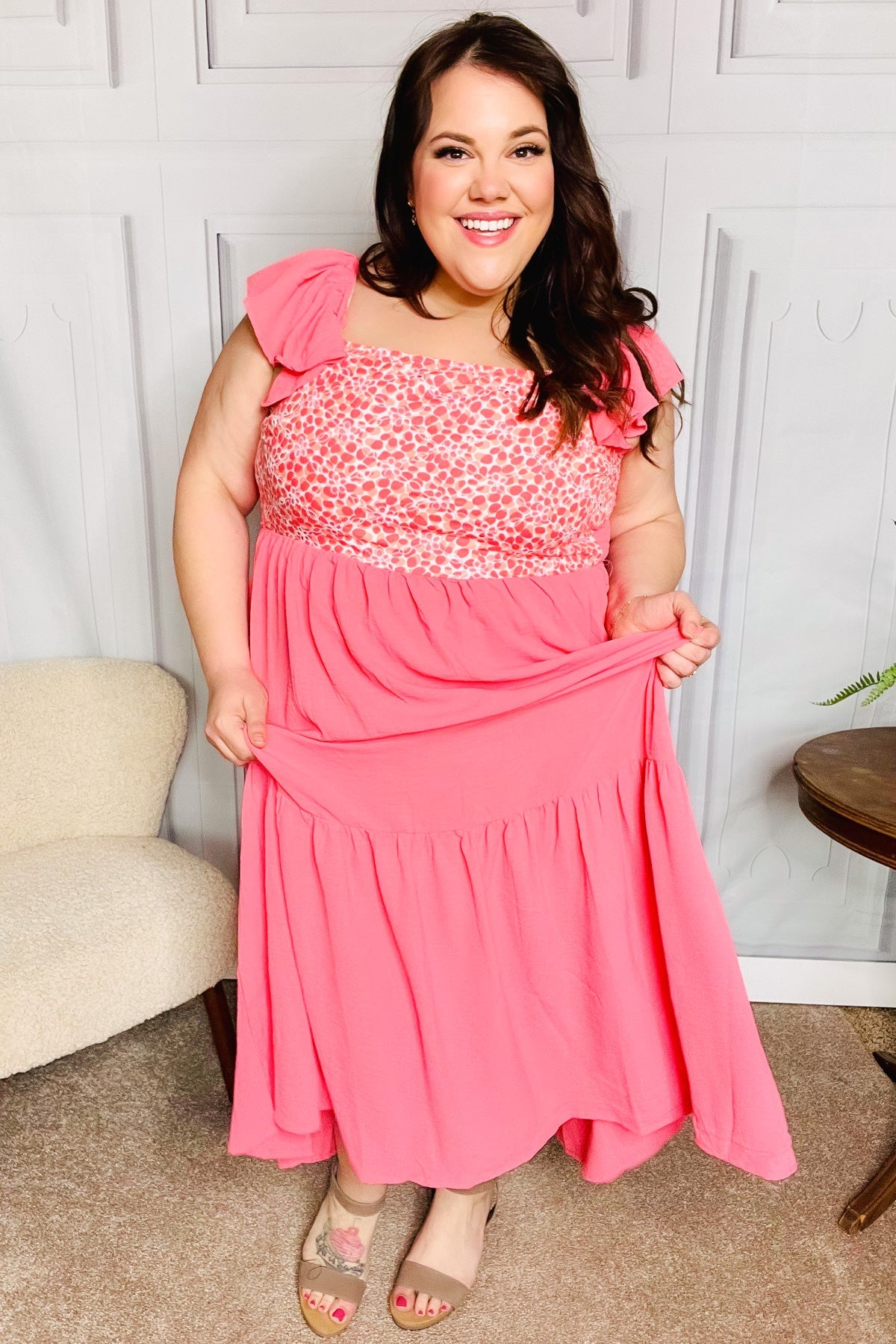 Elegant Coral Floral Embroidery Maxi Dress for Women - Perfect for Beach Vacations, Summer Parties & Boho Weddings