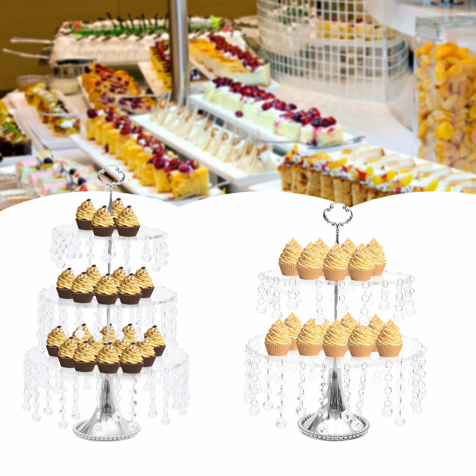 TFCFL 4-Piece Acrylic Mirror Cake Stand Set - Round Crystal Cupcake Tower for Dessert Display, Wedding & Birthday Party - Perfect for Buffets, Baby Showers, and Tea Party Decorations