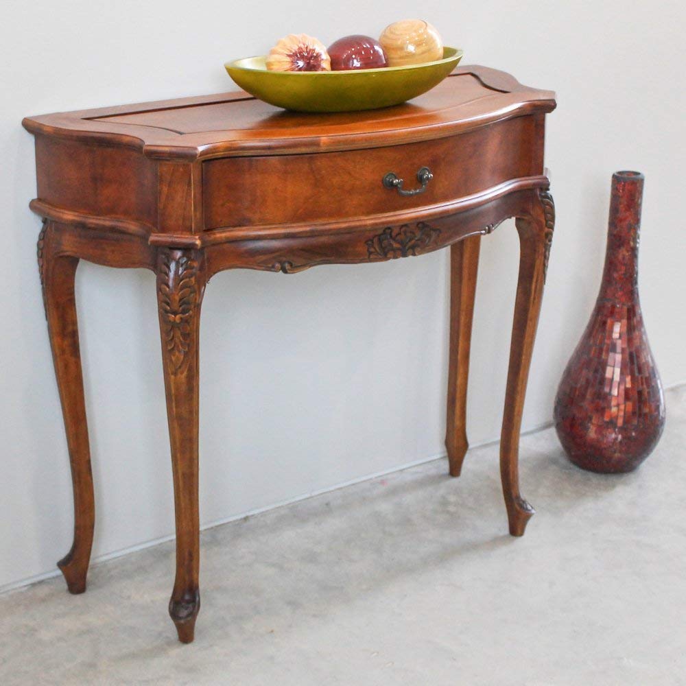 Handcrafted Carved Wooden Wall Table with Single Drawer - Elegant Home Decor for Entryway, Living Room & Bedroom