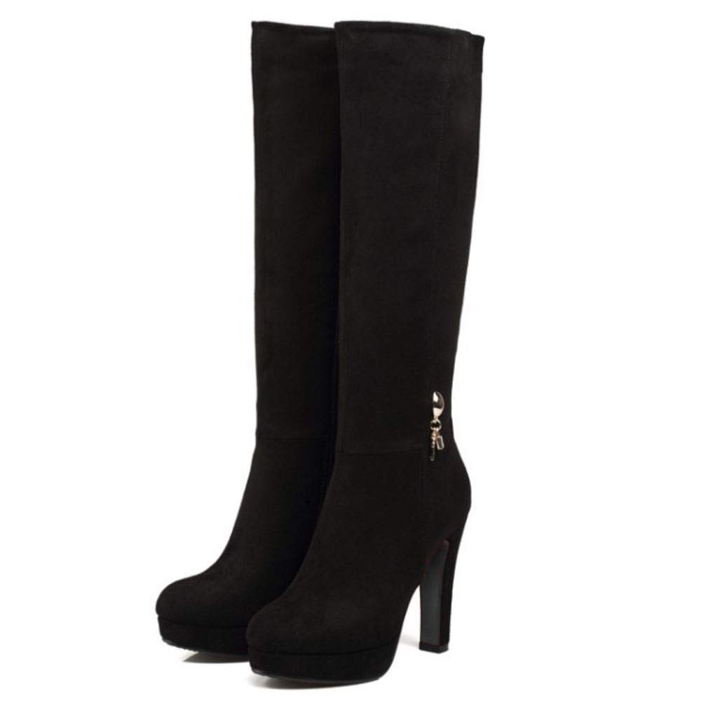 Scaruki Women's Elegant Mid-Calf Boots with Block Heels & Platform - Stylish Fall/Winter Fashion for Office, Party & Date Night Outfits