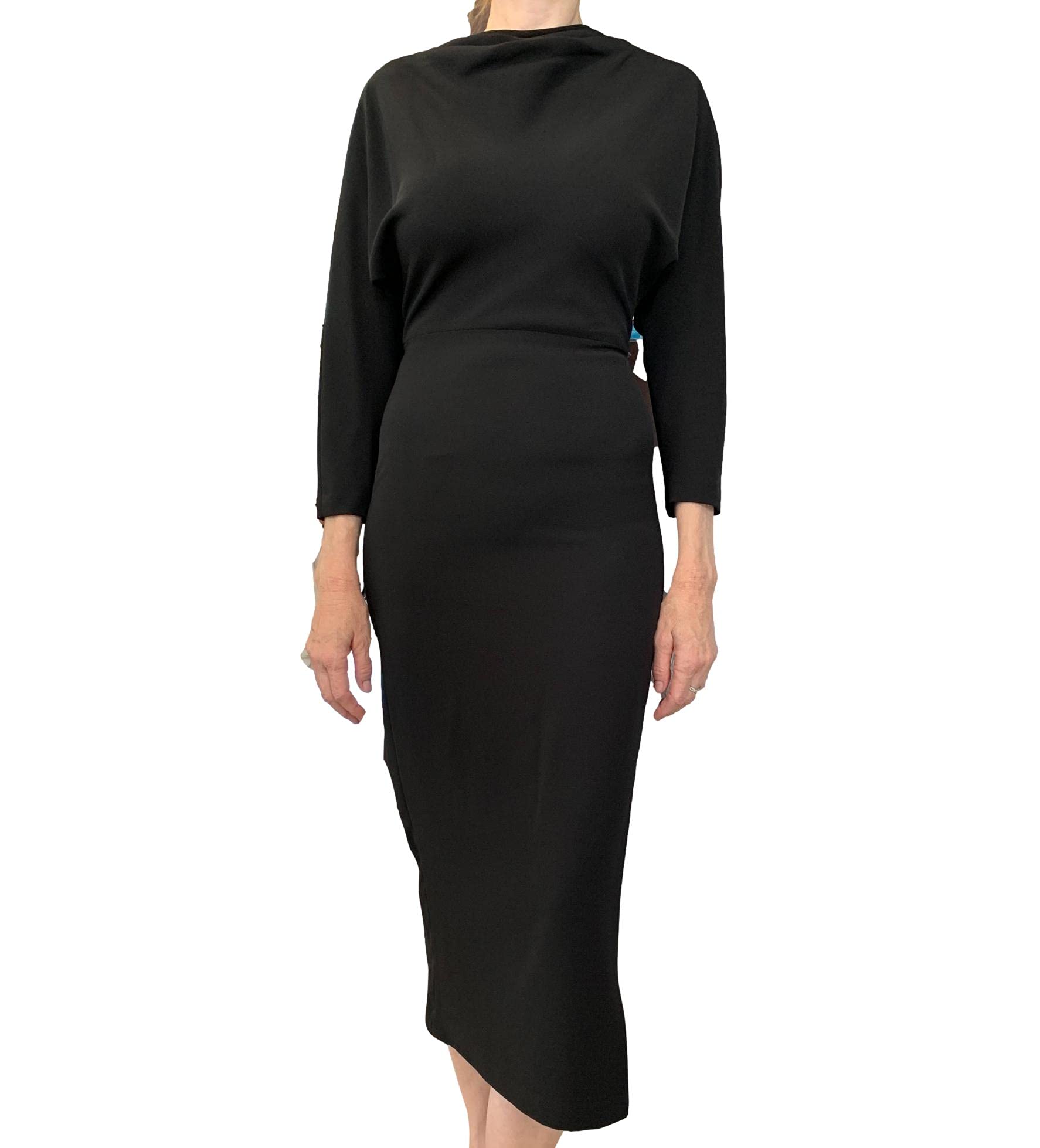 A.L.C. Women's Elegant Black Cocktail Dress for Party, Wedding & Evening Events | Slim Fit Midi Dress with V-Neck & Sleeveless Design
