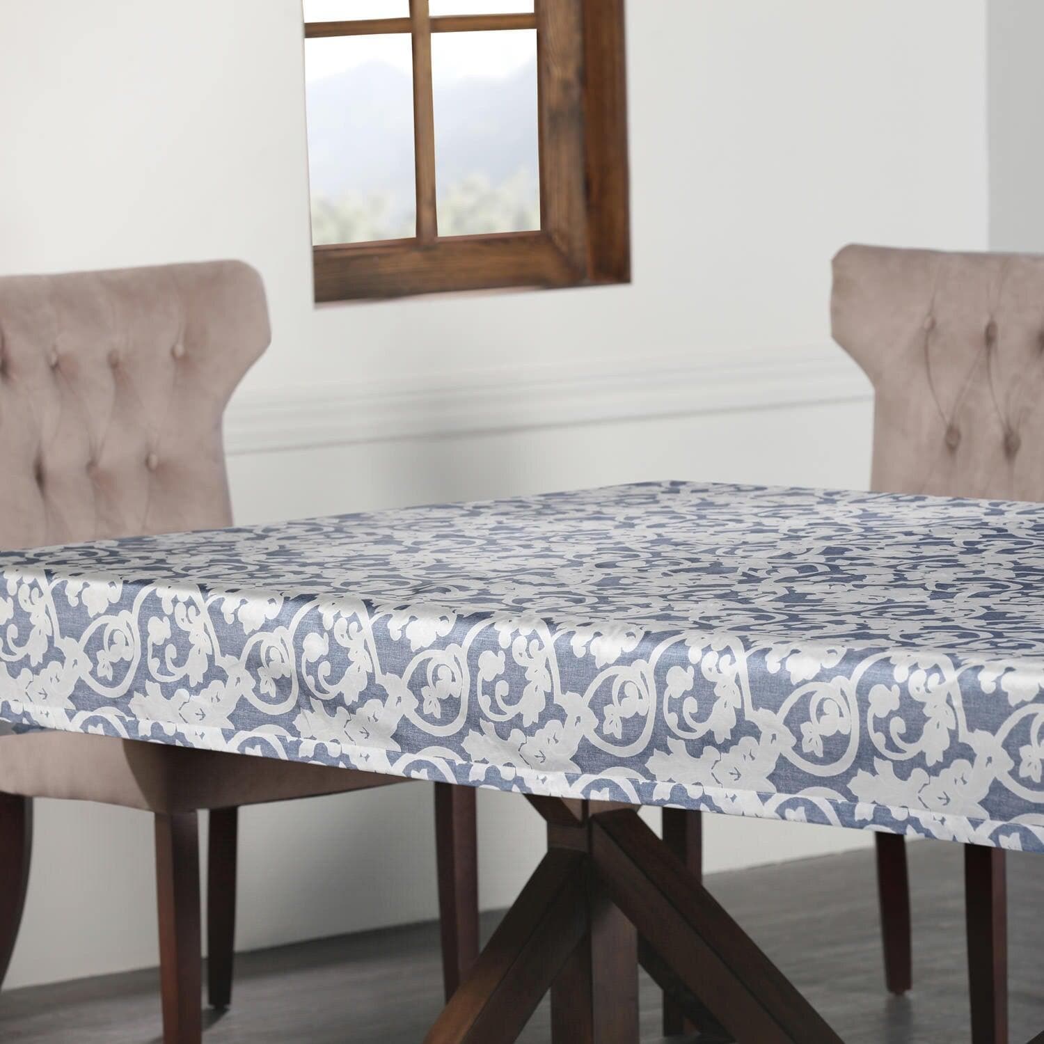 Rococo Blue Paisley Pattern Faux Silk Taffeta Waterproof Outdoor Tablecloth - Perfect for Patio Dining, Garden Parties & Picnic Decorations