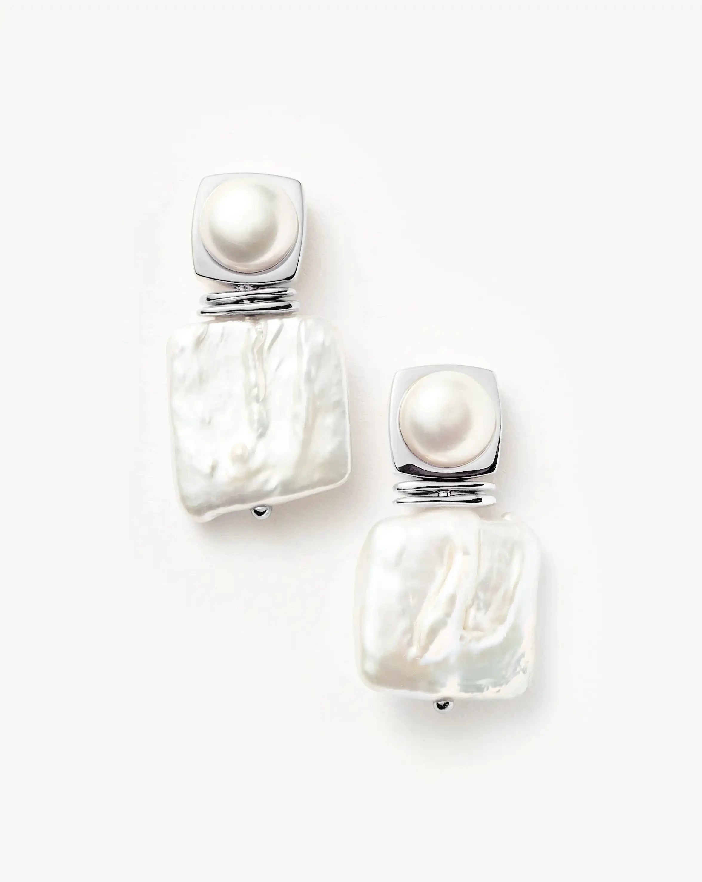 Elegant Square Pearl Statement Earrings for Women - Silver Plated Dangle Earrings with Genuine Pearls | Perfect for Weddings, Parties & Special Occasions