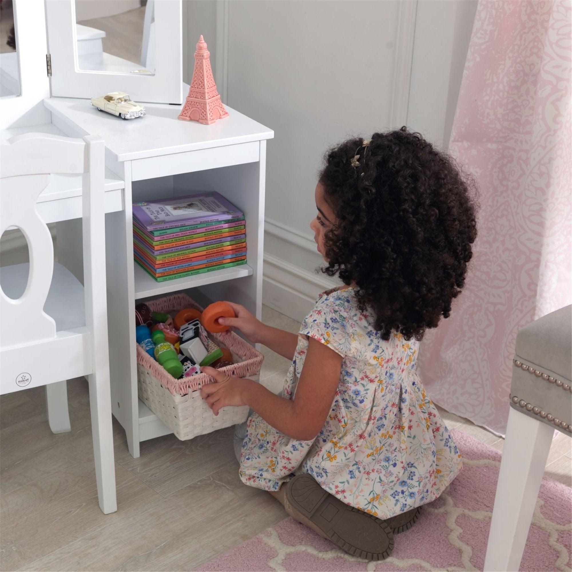KidKraft Deluxe Vanity & Chair Set for Girls - Wooden Dress Up Table with Mirror & Stool - Perfect for Pretend Play, Birthday Gifts & Bedroom Decor