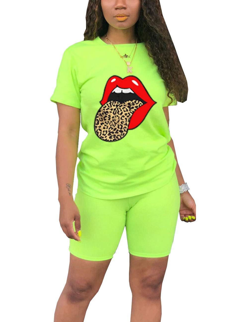 AKMIPOEM Women's 2-Piece Summer Outfit - Casual Short Sleeve Top & Biker Shorts Set | Gym Workout, Yoga, Running & Lounge Wear