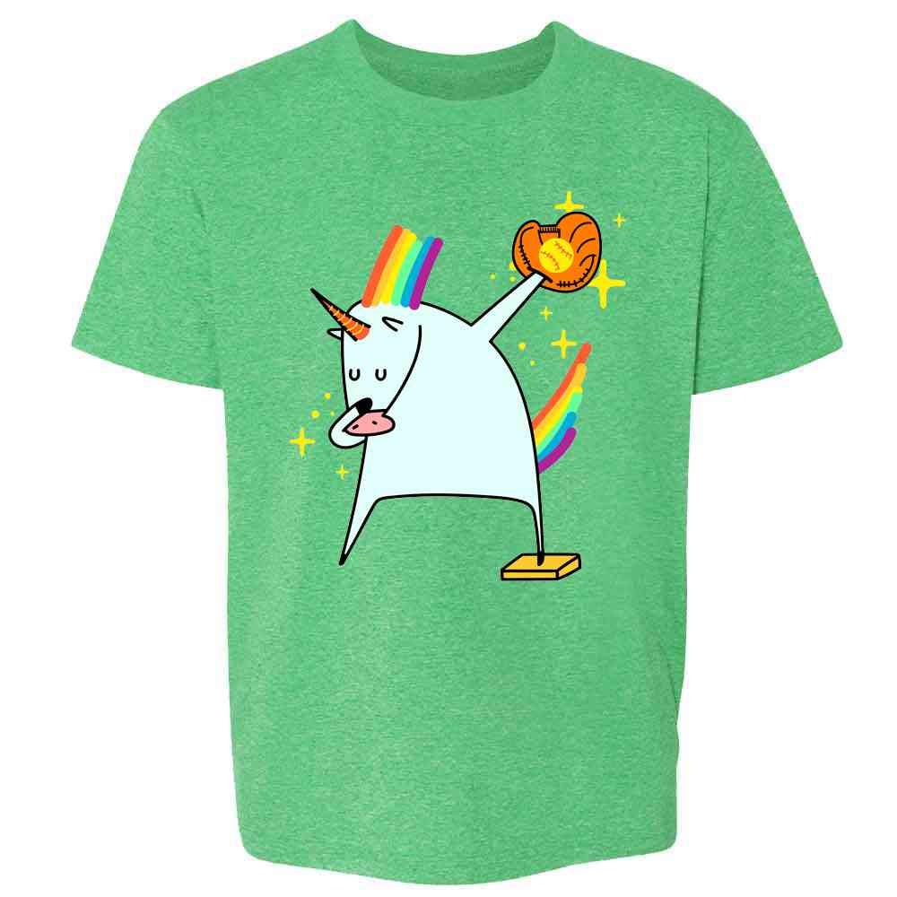 Pop Threads Dabbing Unicorn Softball T-Shirt for Kids - Fun Graphic Tee for Boys & Girls - Perfect for Baseball Games, Birthday Parties & Casual Wear