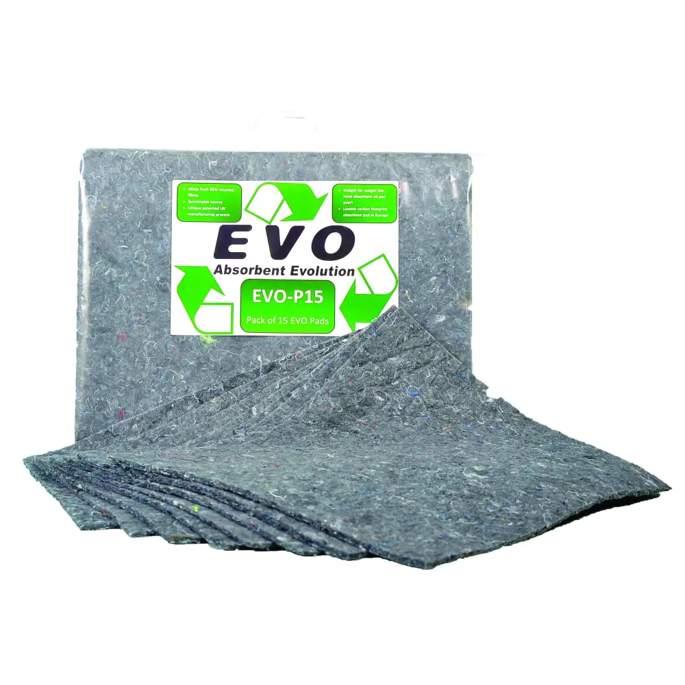 EVO Recycled Absorbent Pads - Eco-Friendly Spill Control for Oil, Chemicals & Water - Ideal for Garages, Workshops & Industrial Use
