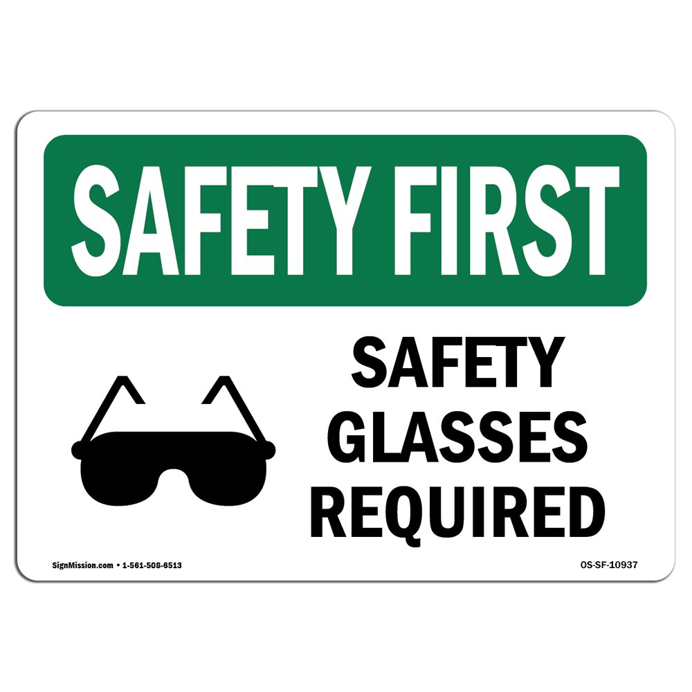OSHA Safety First Sign - Safety Glasses Required with Symbol | Durable Aluminum Safety Sign for Workplace Compliance | Protect Your Business, Construction Site, Warehouse & Shop | Made in USA | Ideal for OSHA Regulations & Hazard Awareness