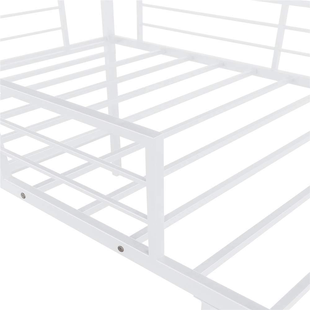 Metal Twin Low Loft Bed with Slide & Safety Guardrails - Space-Saving Kids Bed for Boys & Girls Bedroom Decor | No Box Spring Needed | Multifunctional Design (White) | Perfect for Small Rooms, Play Areas & Sleepovers