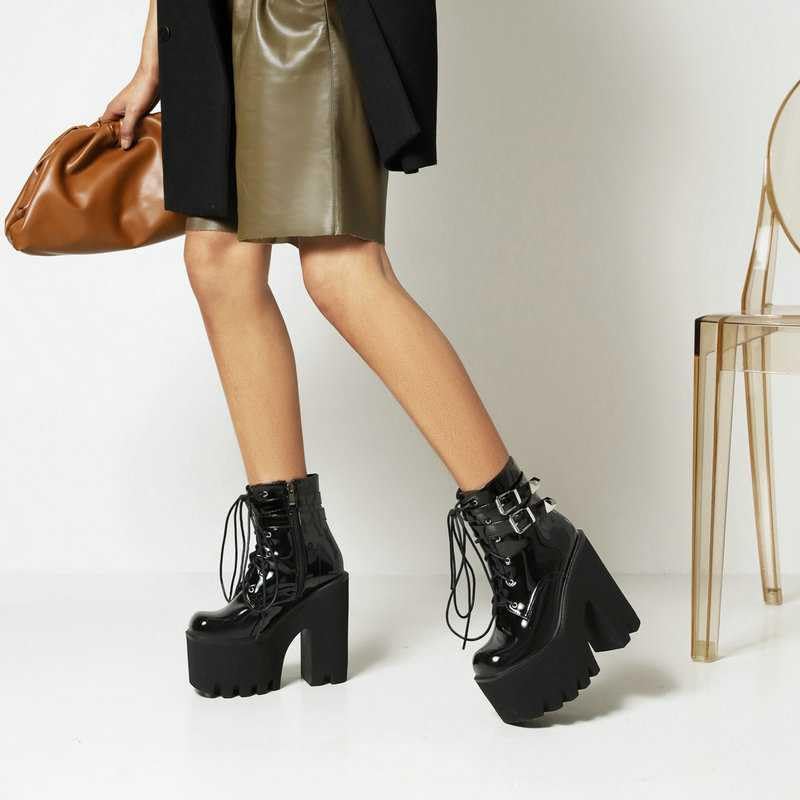 Women's Punk Combat Motorcycle Boots - Platform Block Heel, High Round Toe, Zipper Ankle Boots for Women | Mid Calf Chunky Heel Boots for Riding, Biking & Fashion Outfits