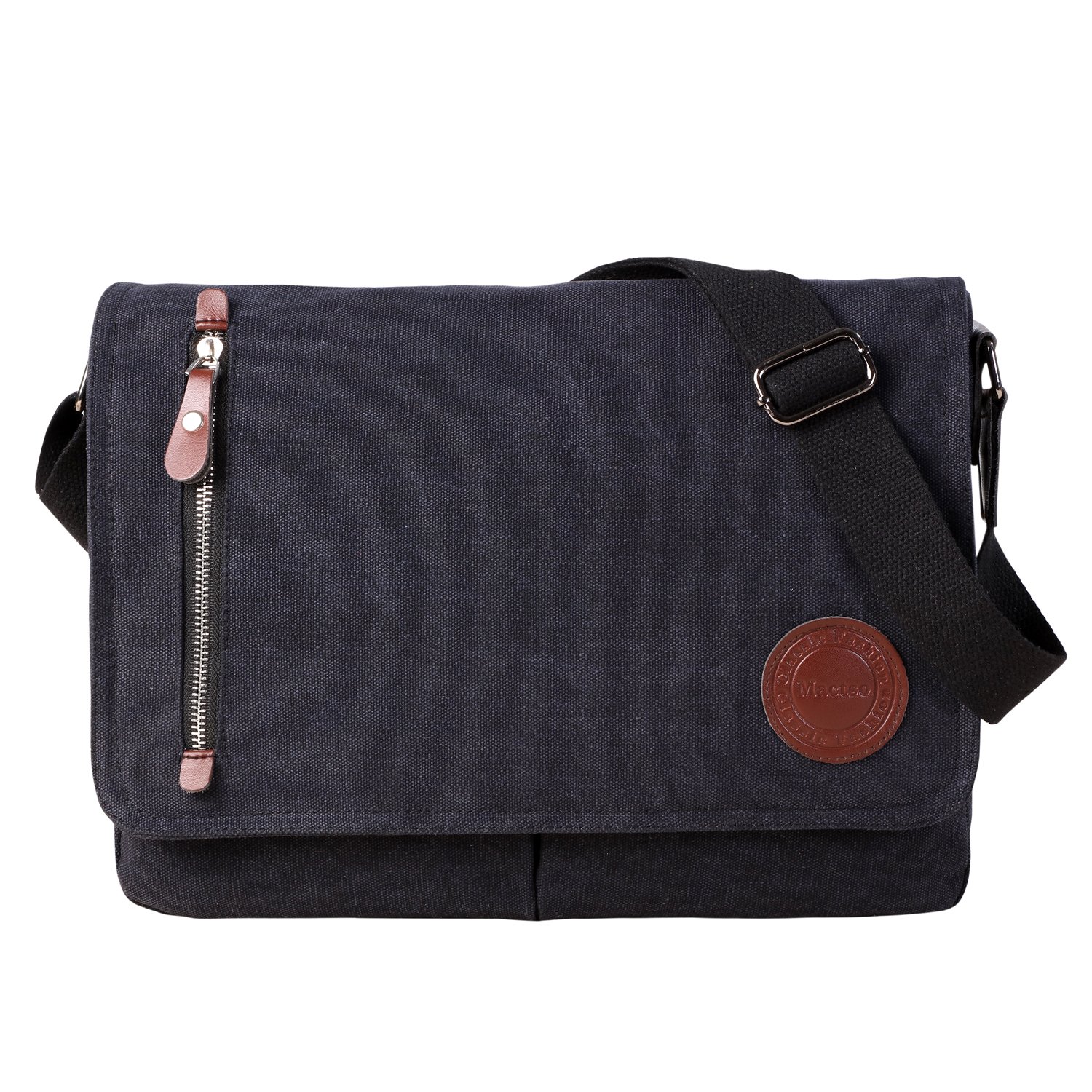 Vintage Canvas Messenger Bag for Men & Women - Travel, Laptop & Bookbag (Black) - Perfect for Work & School