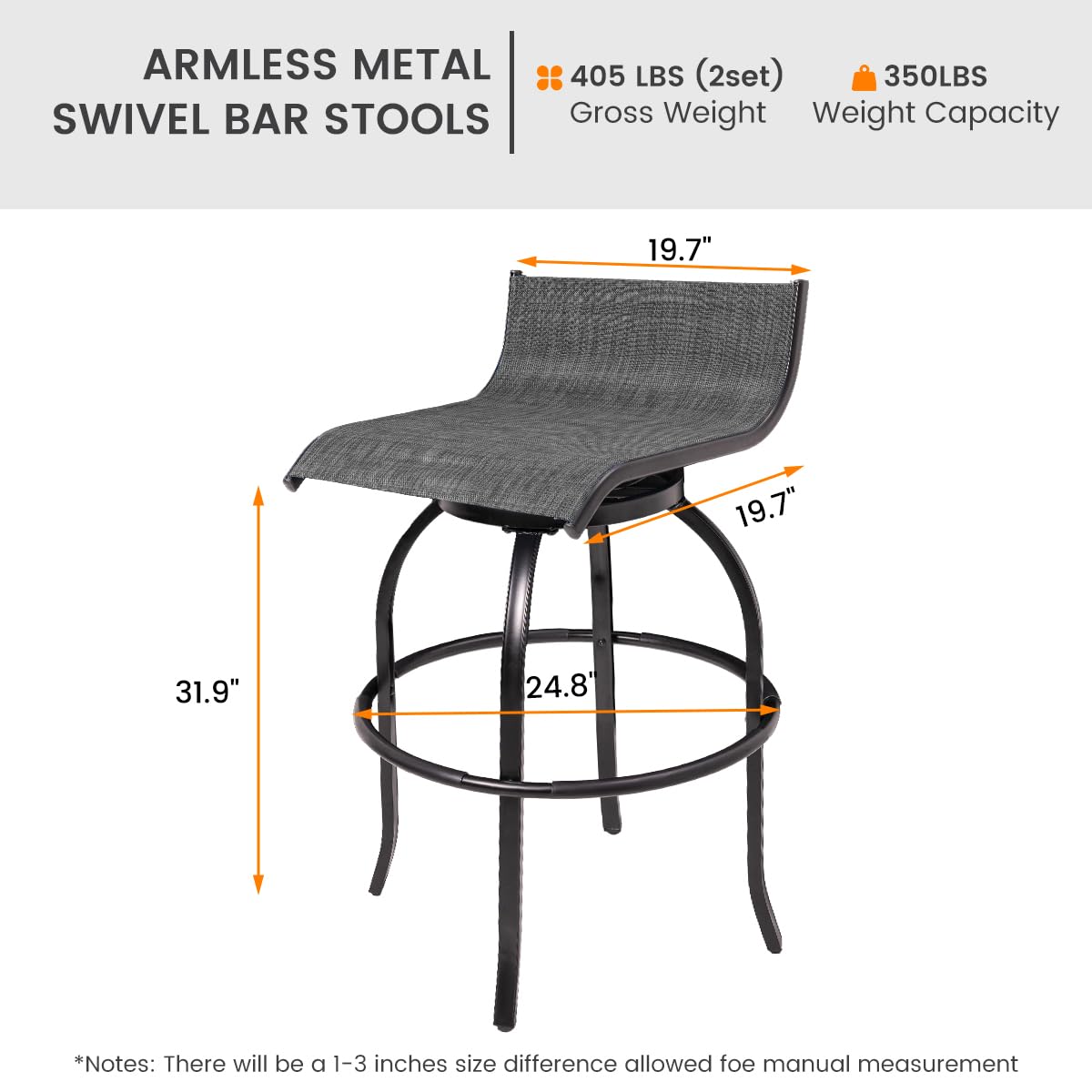 Sundale Outdoor Swivel Bar Stools Set of 4 - 32 Inch Height Patio Chairs with Back, Textilene Fabric Barstools for Porch, Deck, Yard - Perfect for Outdoor Dining, BBQ, and Poolside Relaxation (Gray)