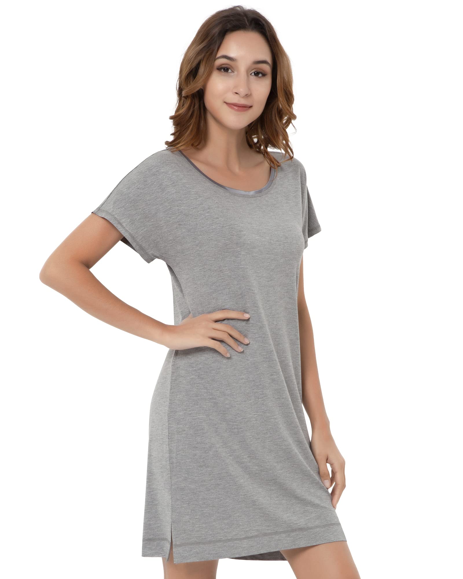 NACHILA Soft Bamboo Nightgowns for Women - Lightweight Short Sleeve Sleep Shirt & Lounge Dress - Plus Size S-4X - Perfect for Sleeping, Relaxing at Home, and Summer Comfort