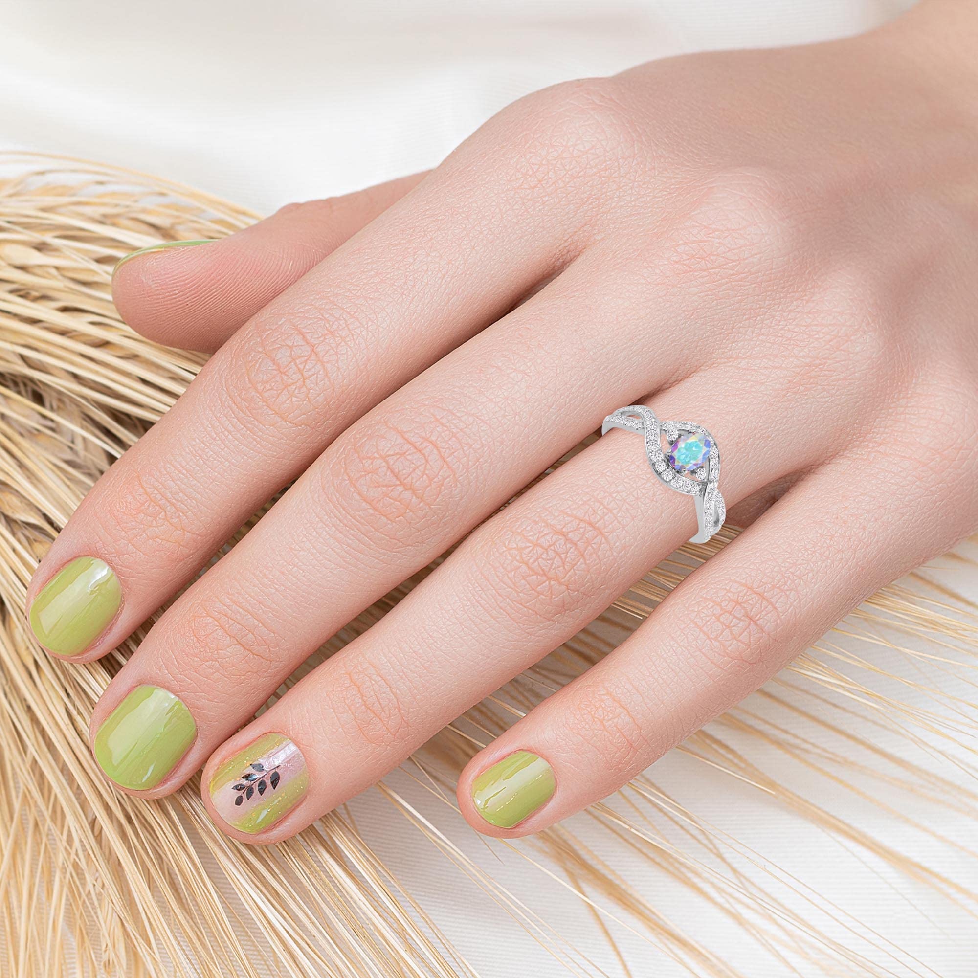 Exquisite Sterling Silver Engagement Ring with Mercury Opal, Topaz & White Zircon | Perfect for Proposals, Weddings & Anniversary Gifts