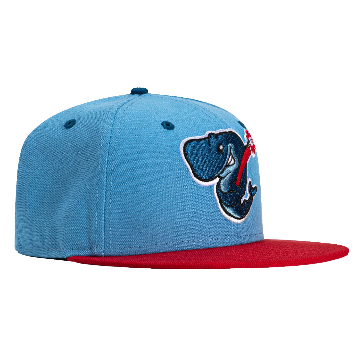 New Era 59Fifty Eugene Emeralds Exploding Whales Baseball Cap - Light Blue & Red Adjustable Snapback Hat for Men & Women - Perfect for Baseball Games, Streetwear Fashion & Collectors