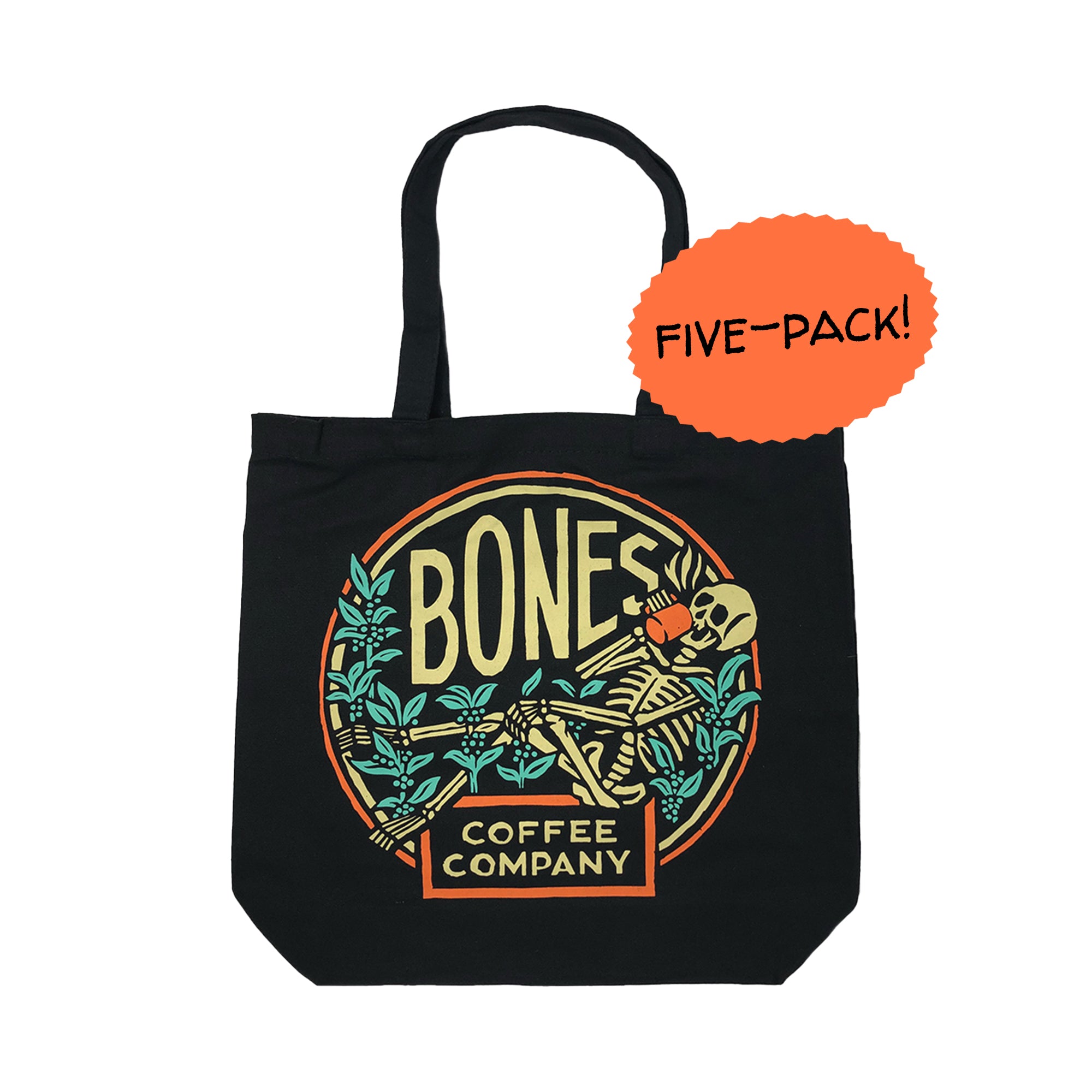 Heavy Duty Classic Logo Canvas Tote Bag - 5 Pack Multipurpose Shopping Bags for Grocery, Beach, Work & Travel