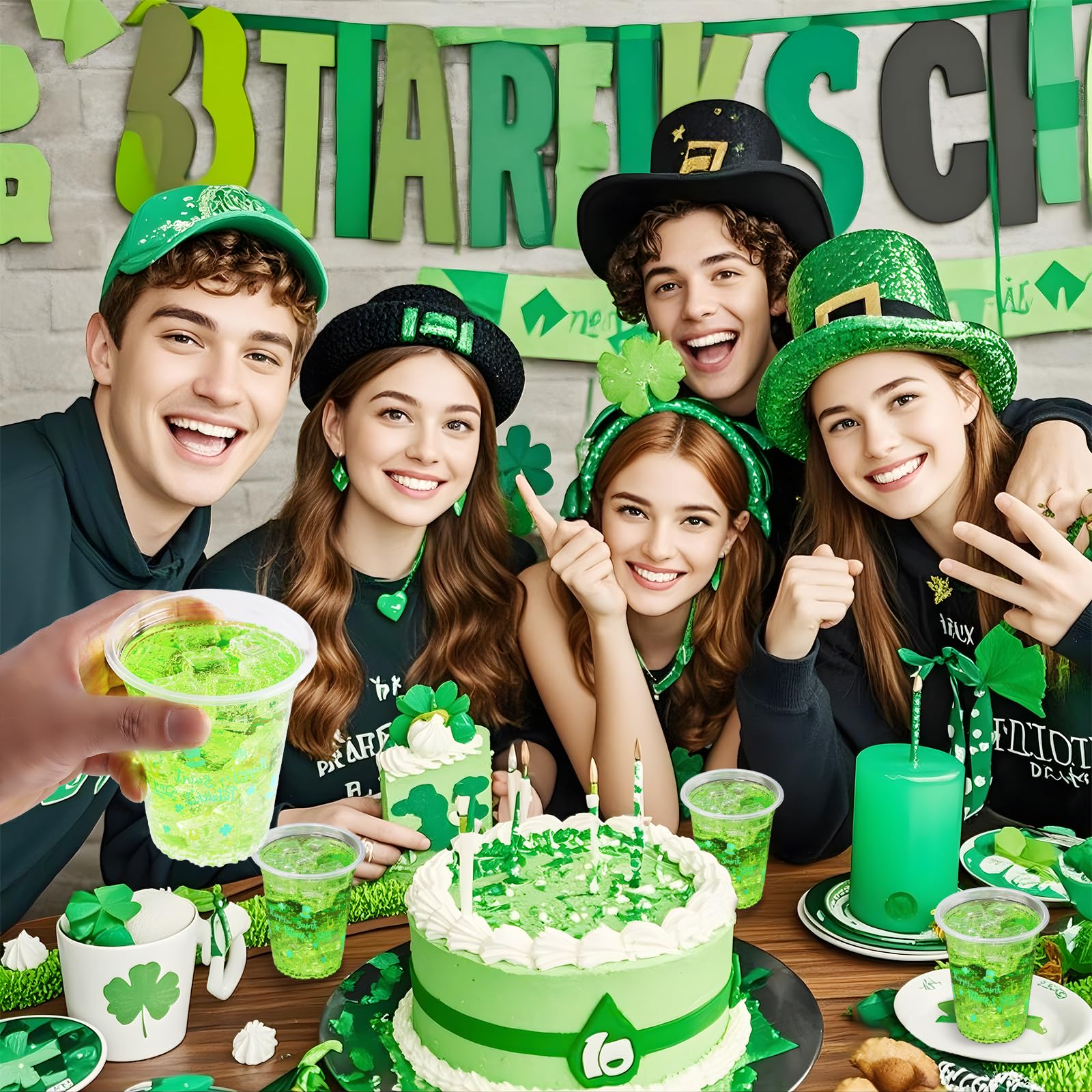 50 Pcs 12 oz St. Patrick's Day Plastic Cups - Irish Themed Disposable Green Shamrock Clear Beverage Cups for St. Patrick's Day Party Supplies & Decorations | Perfect for Irish Themed Parties, Parades, and Pub Events