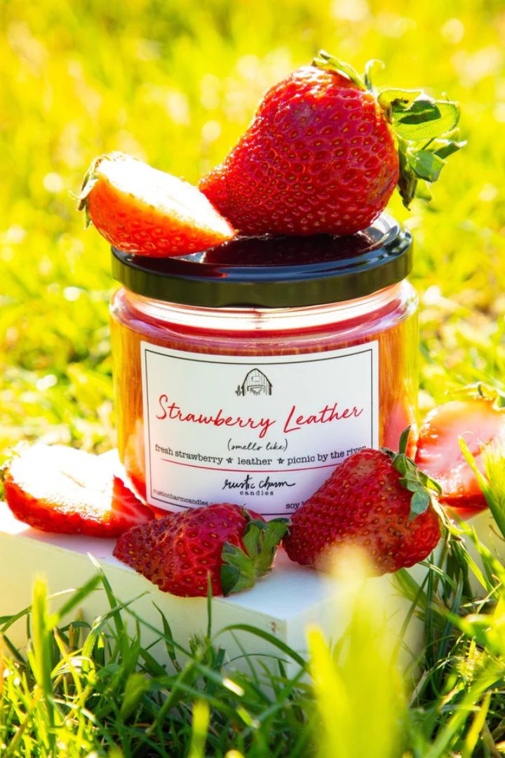 Rustic Charm Strawberry Scented 12 Oz Soy Wax Candle - Perfect for Home Decor, Relaxation & Romantic Ambiance