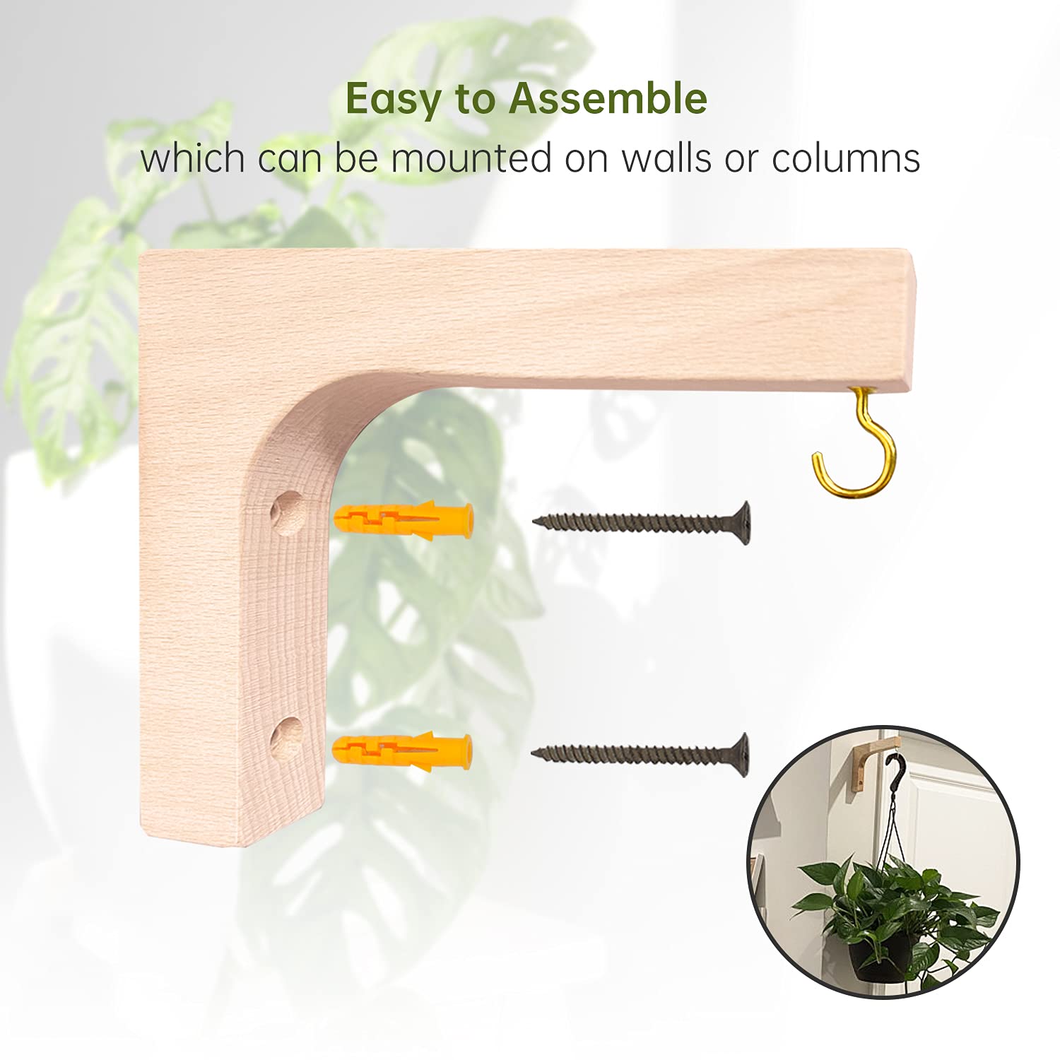 Jantens 2 Pack Wooden Hanging Plant Hooks - Indoor Plant Hangers for Flower Baskets, Pots, Wind Chimes & Lanterns - Perfect for Home Decor, Balcony & Garden Planters