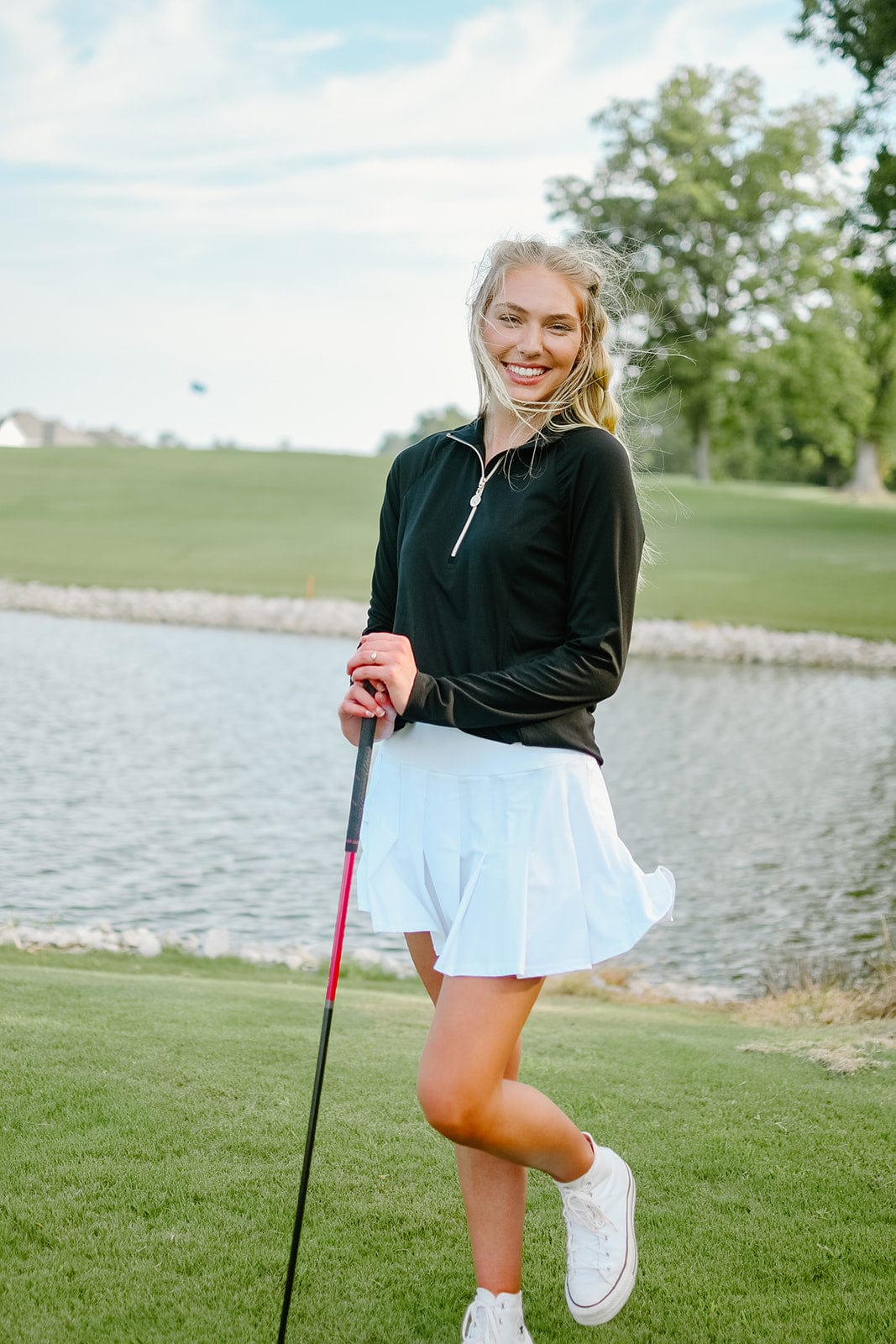 White Pleated Tennis Skort for Women - High Waist Athletic Skirt with Shorts - Perfect for Tennis, Golf, Running & Workouts