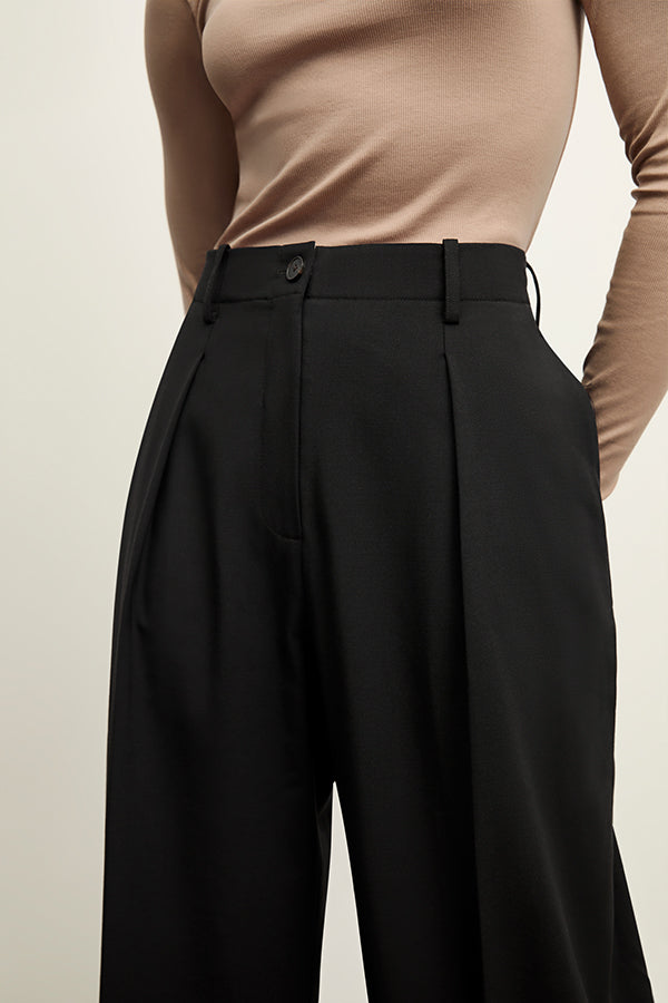 Zuri Pant Washable Wool Twill Pants for Women - Comfortable & Durable Black Trousers for Office, Travel & Casual Wear